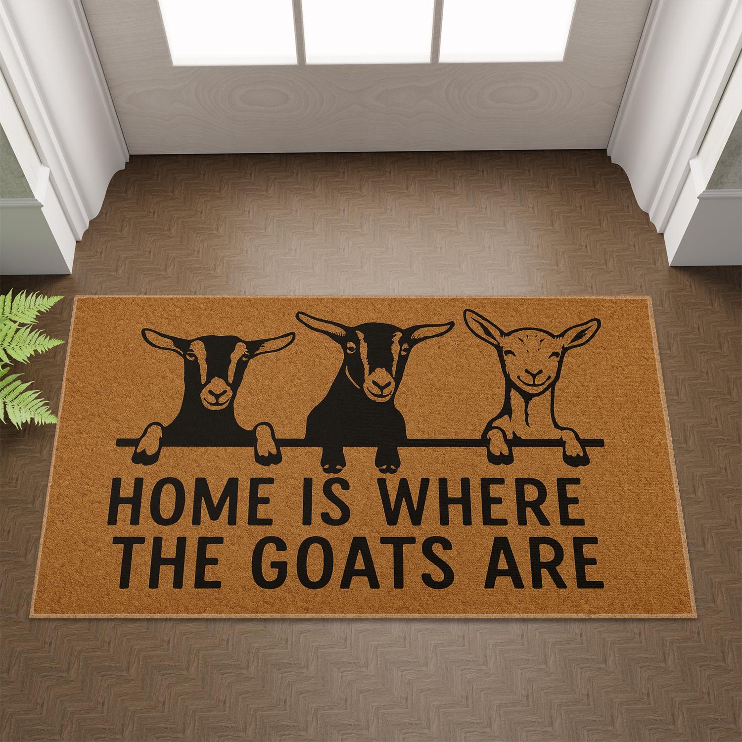 Goat Doormat – Farmhouse Entry Rug with Coir Material and Home Quote Design
