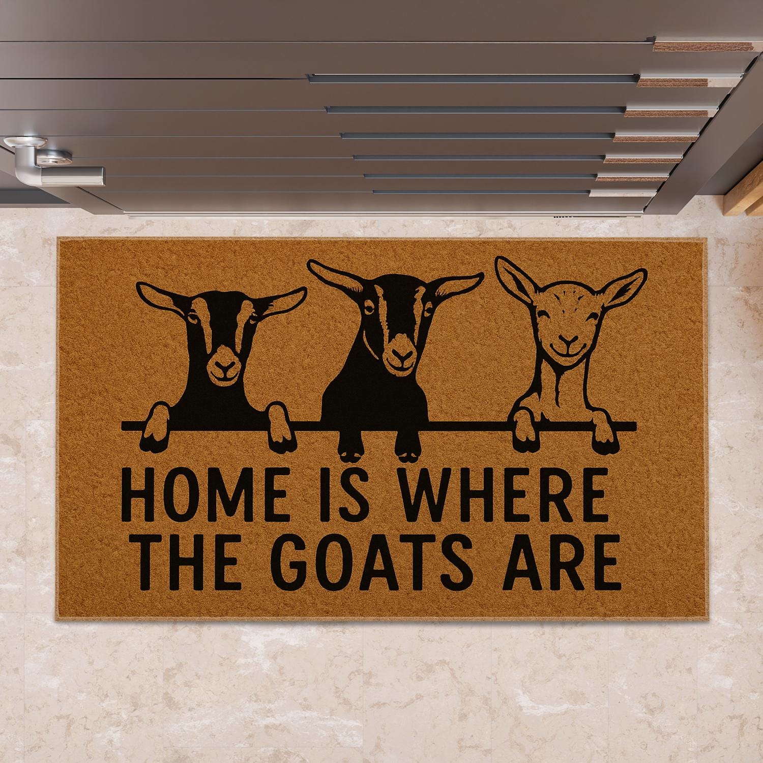 Goat Doormat – Farmhouse Entry Rug with Coir Material and Home Quote Design