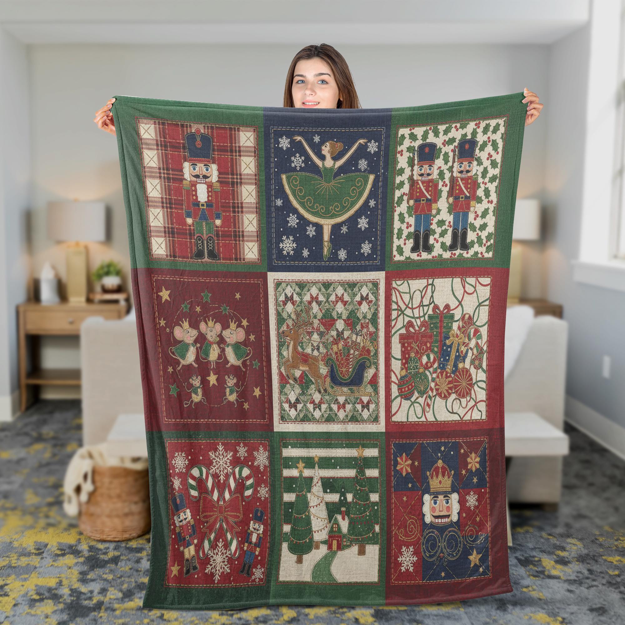Christmas Nutcracker Blanket – Holiday Throw Quilt for Winter Decor