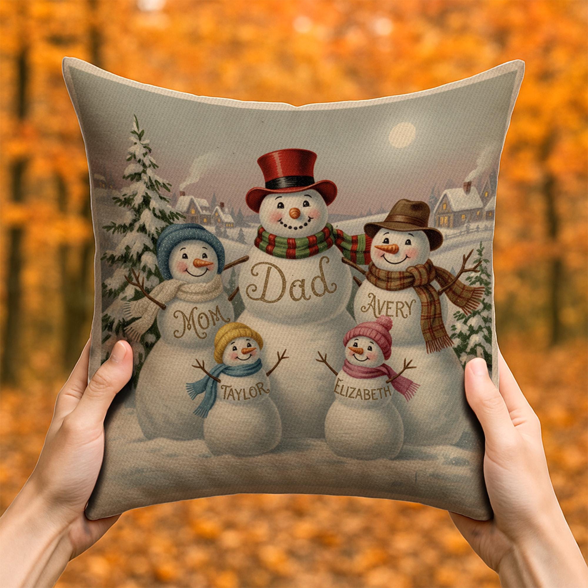 Custom Snowman Family Pillow – Personalized Christmas Cushion