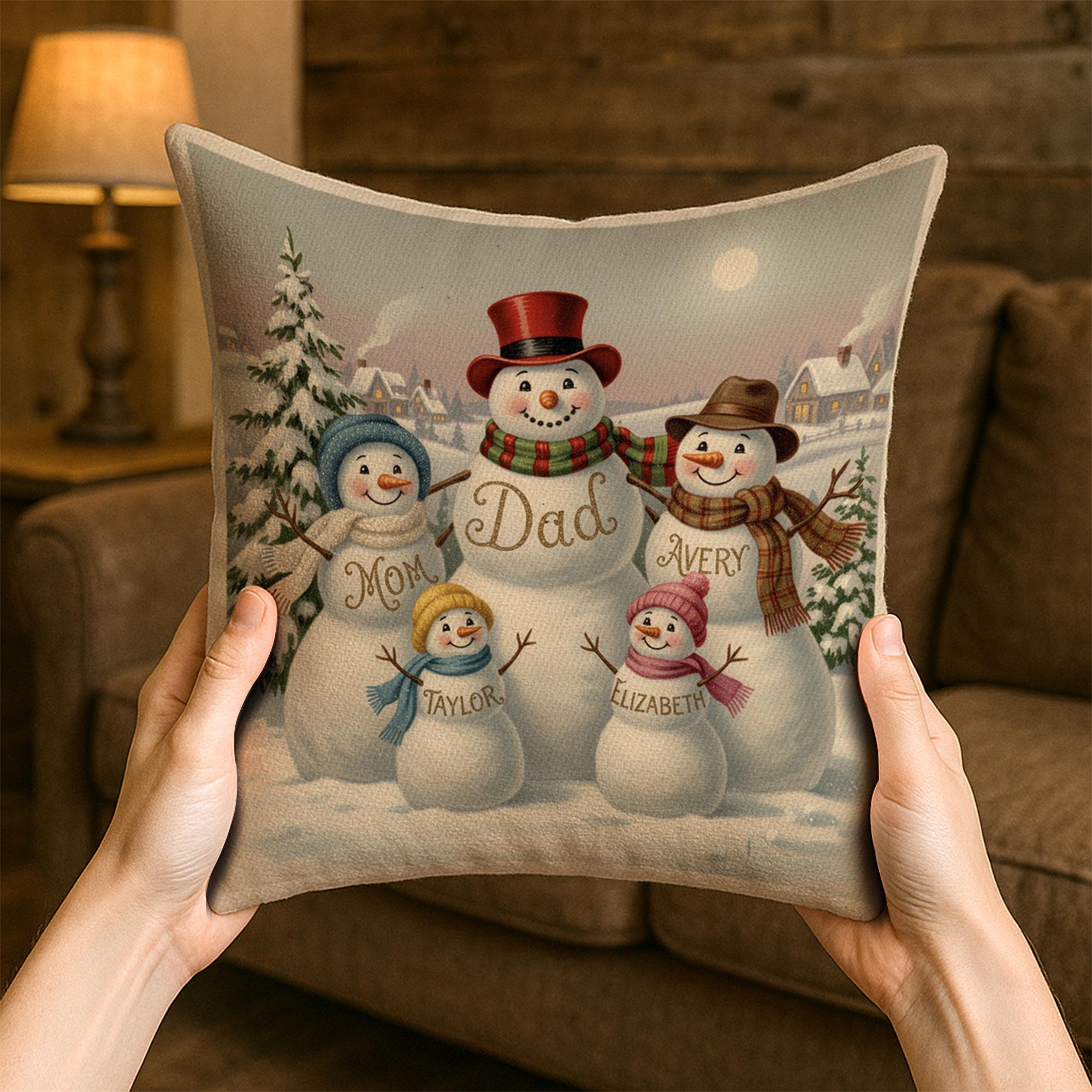 Custom Snowman Family Pillow – Personalized Christmas Cushion