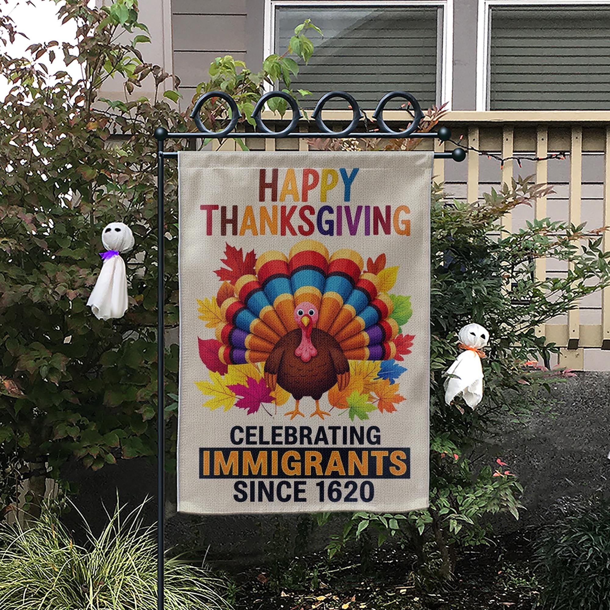 Thanksgiving Garden Flag – Outdoor Burlap Yard Decoration with Turkey and Fall Leaves