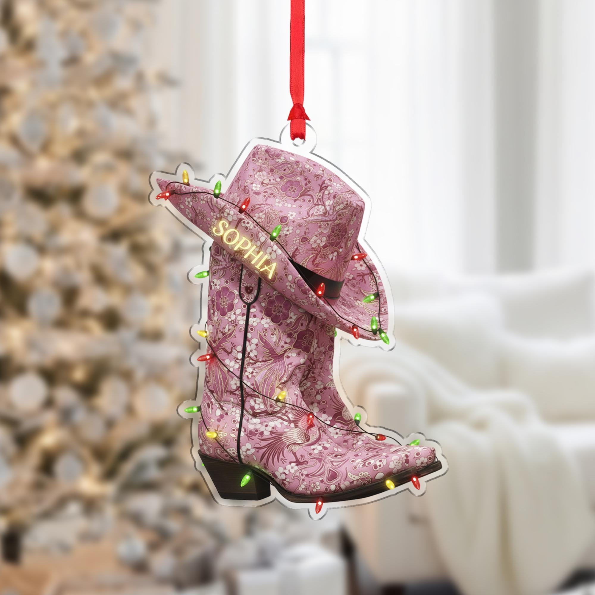 Personalized Cowboy Boot Ornament – Custom Western Christmas Tree Decoration
