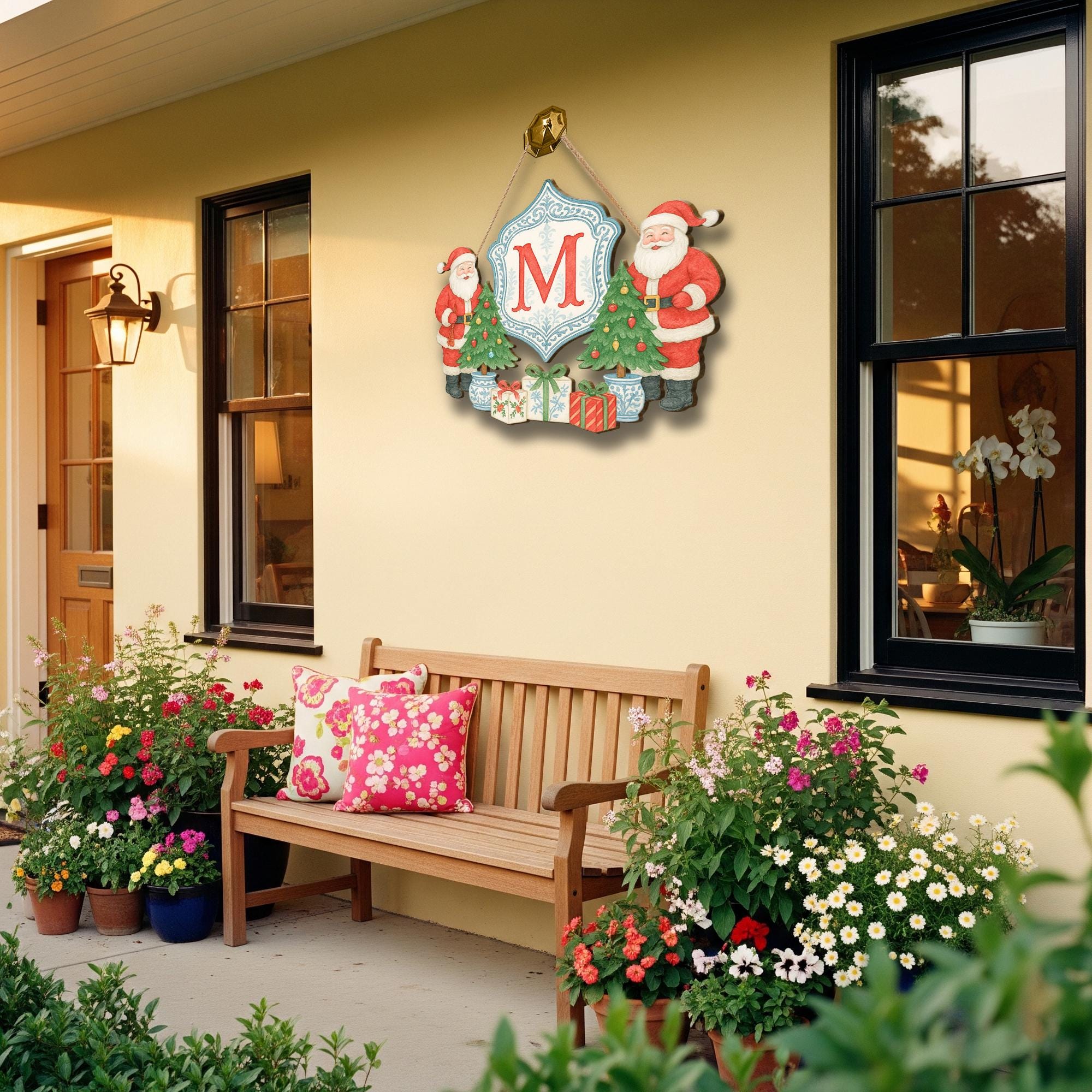 Personalized Christmas Wooden Door Sign – Custom Santa Monogram Holiday Decor