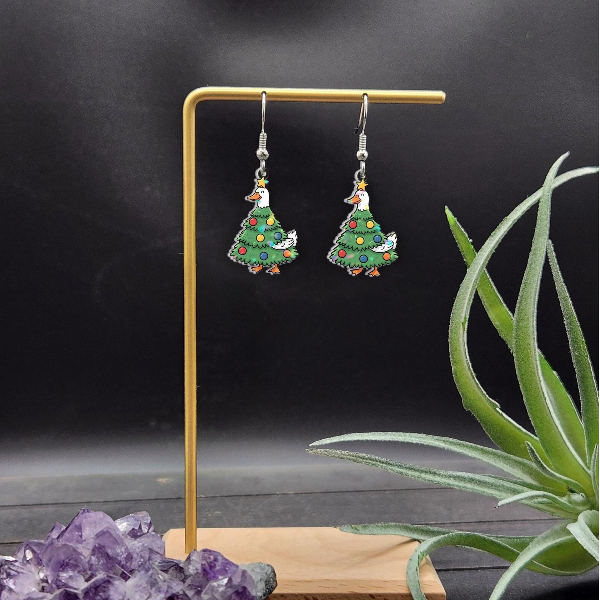 Goose Christmas Tree Earrings – Funny Holiday Dangle Jewelry Gift