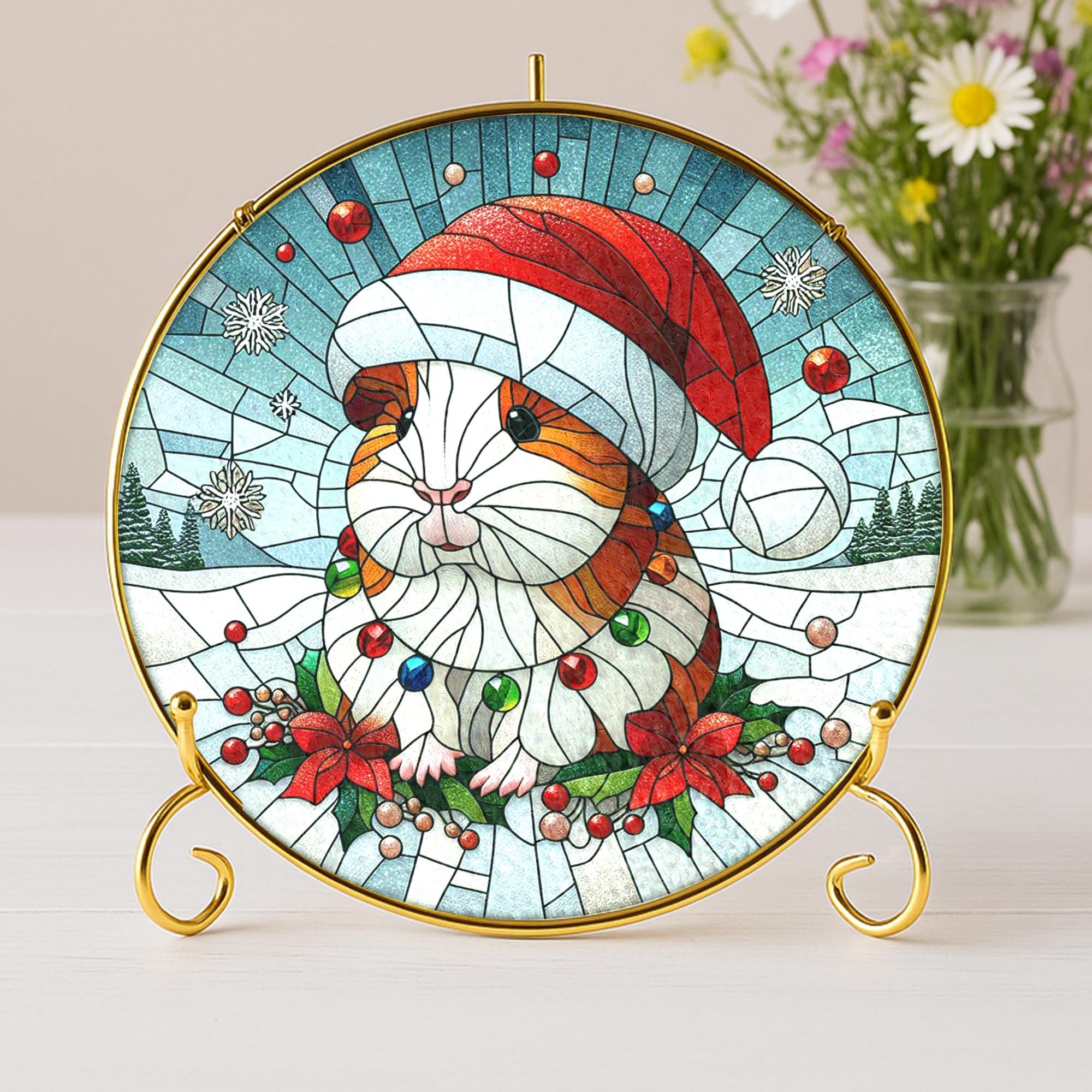 Christmas Guinea Pig Suncatcher – Holiday Window Hanging Ornament