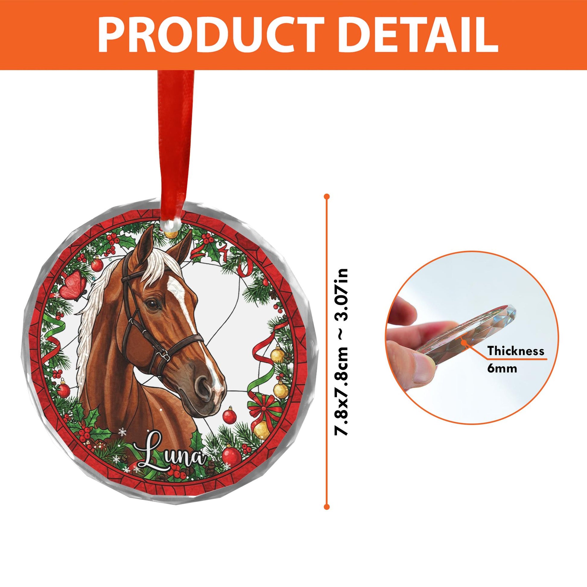 Personalized Horse Ornament – Custom Glass Christmas Tree Decoration