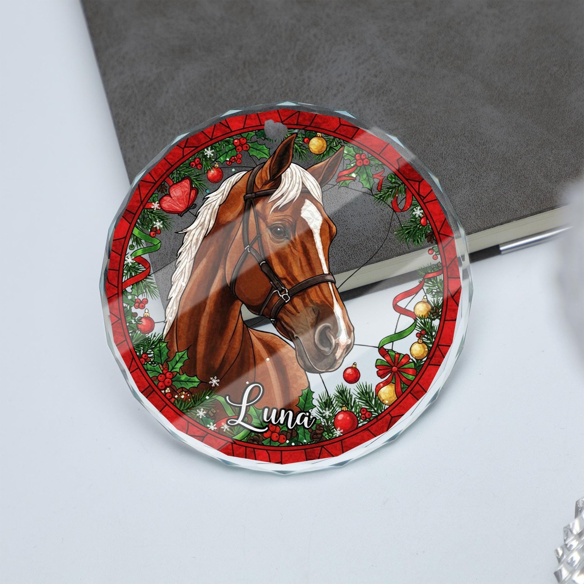 Personalized Horse Ornament – Custom Glass Christmas Tree Decoration