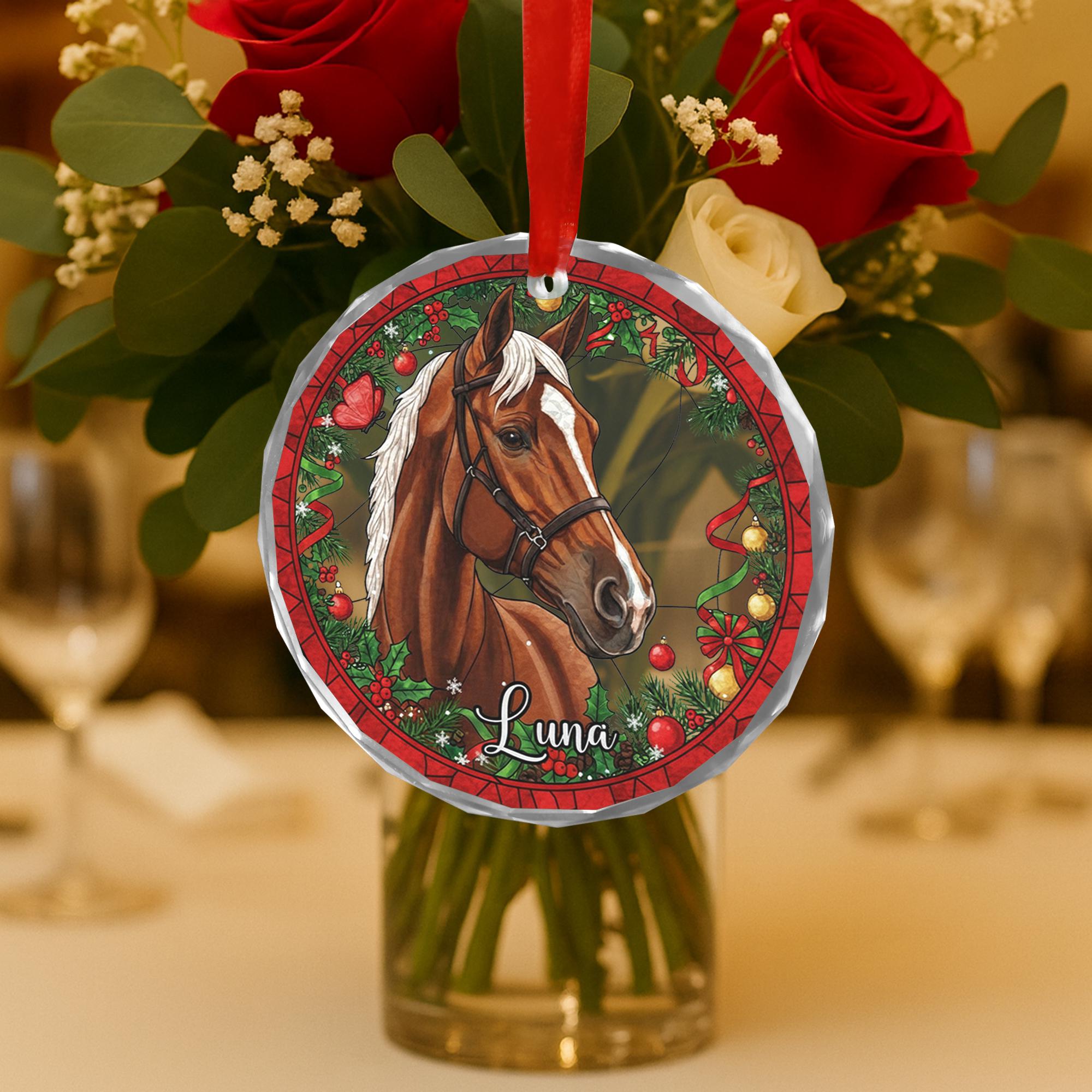 Personalized Horse Ornament – Custom Glass Christmas Tree Decoration