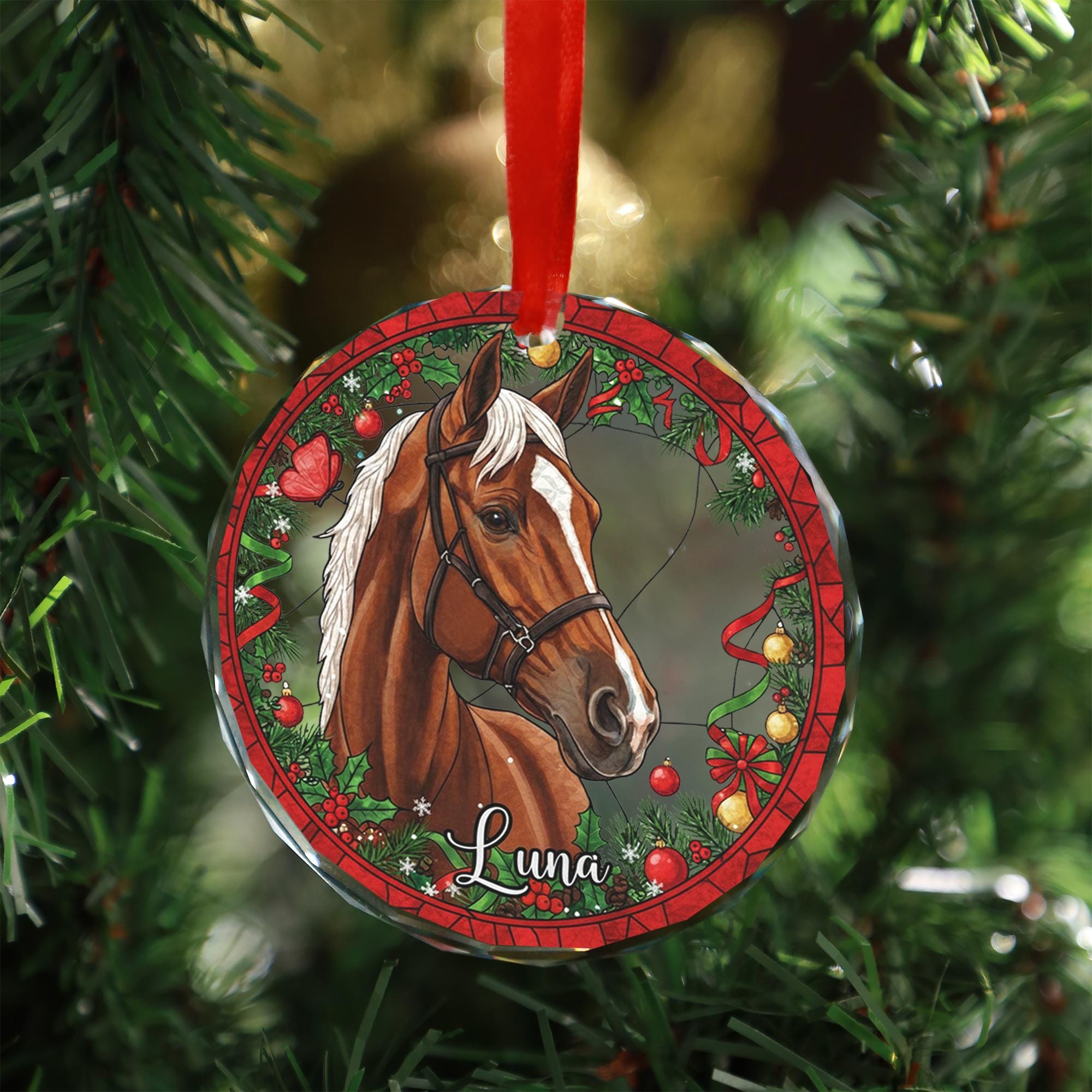 Personalized Horse Ornament – Custom Glass Christmas Tree Decoration