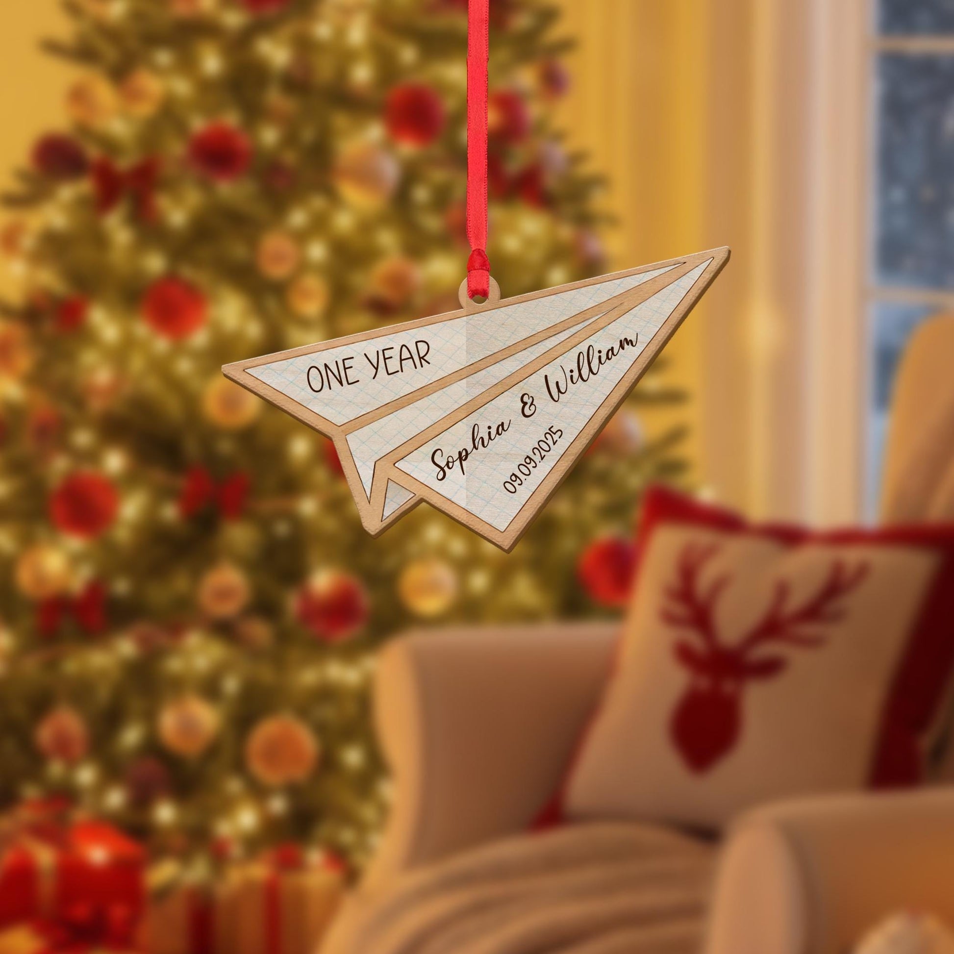 Paper Airplane Anniversary Ornament – Personalized Couple Gift with Names & Date