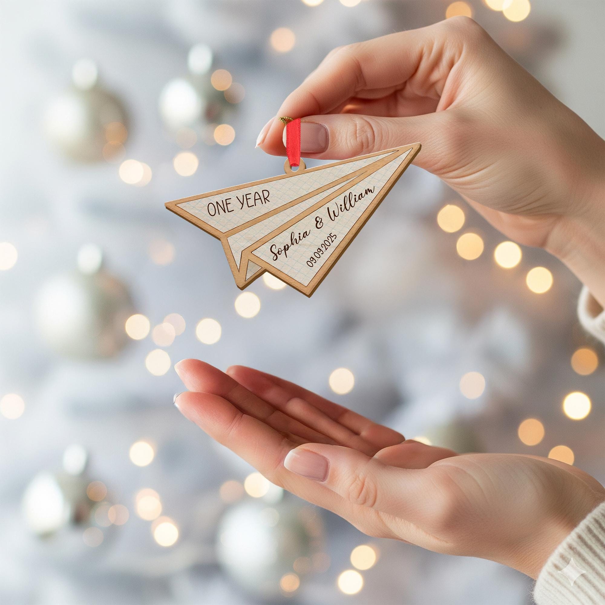 Paper Airplane Anniversary Ornament – Personalized Couple Gift with Names & Date
