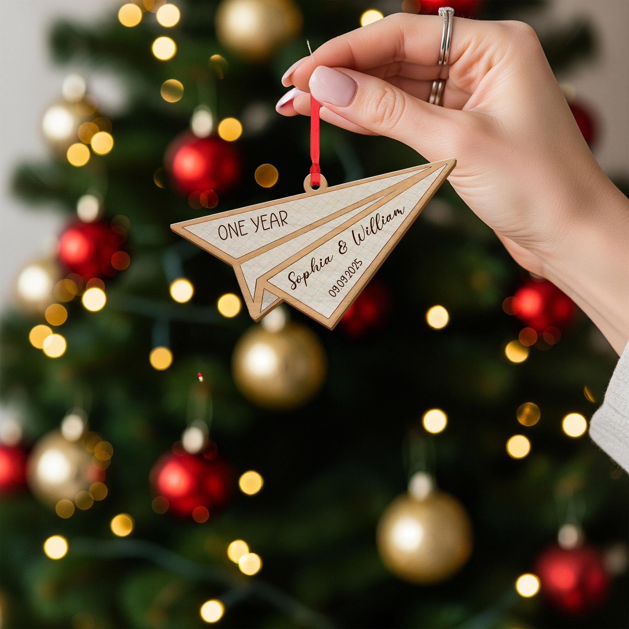 Paper Airplane Anniversary Ornament – Personalized Couple Gift with Names & Date