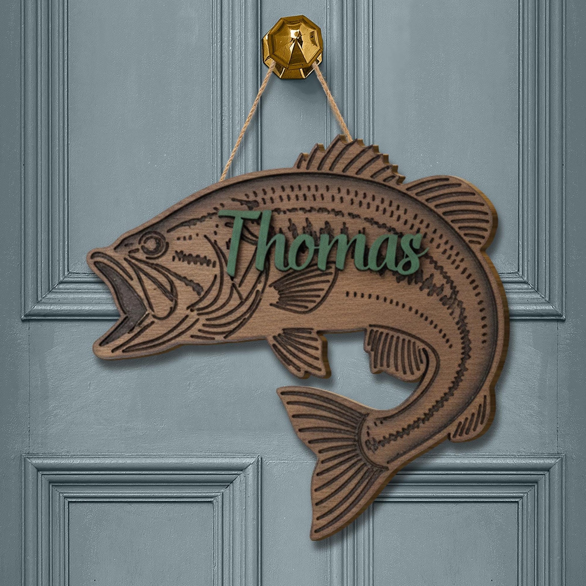 Personalized Largemouth Bass Fish Wood Sign: 2-Layer Fisherman Name Door Hanger