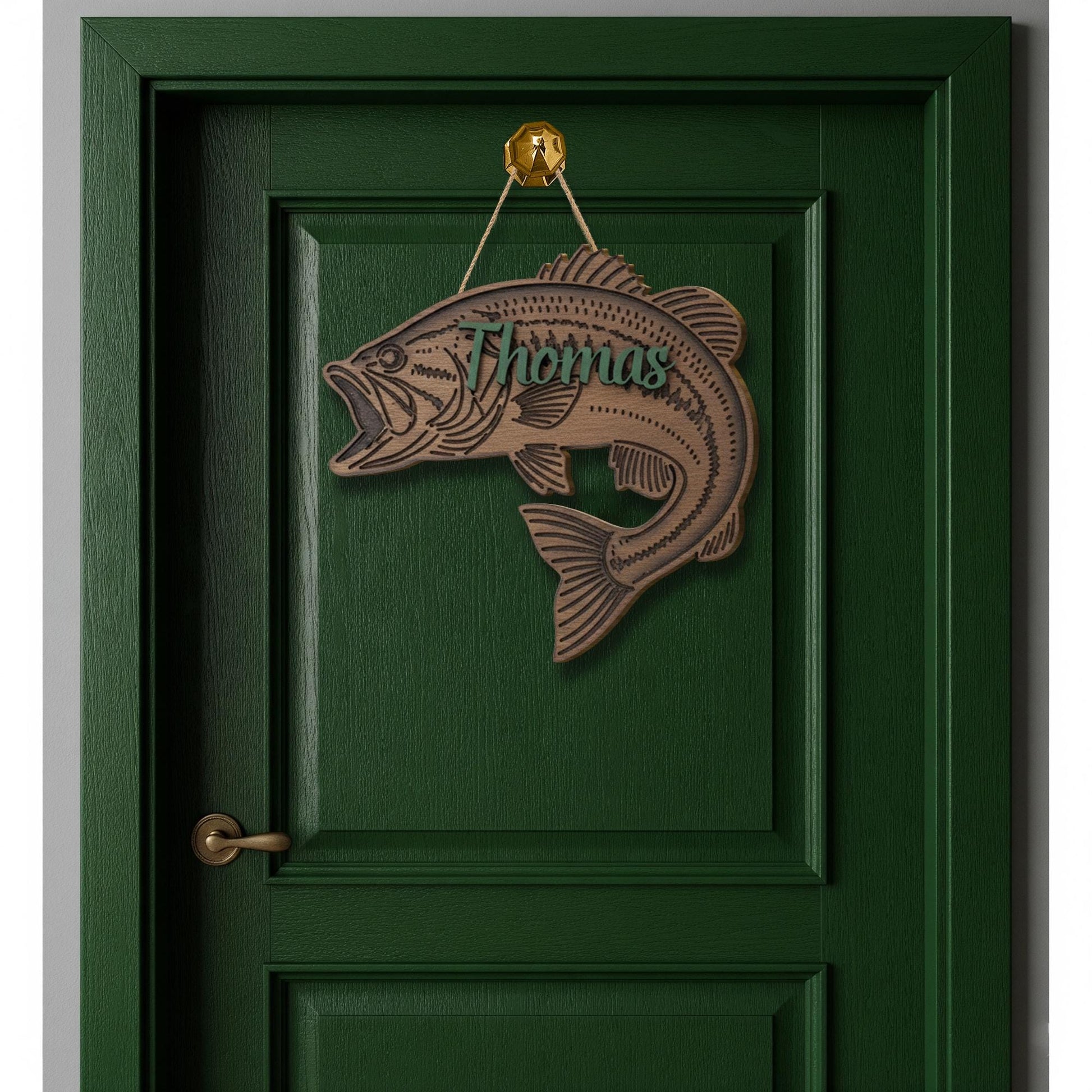 Personalized Largemouth Bass Fish Wood Sign: 2-Layer Fisherman Name Door Hanger
