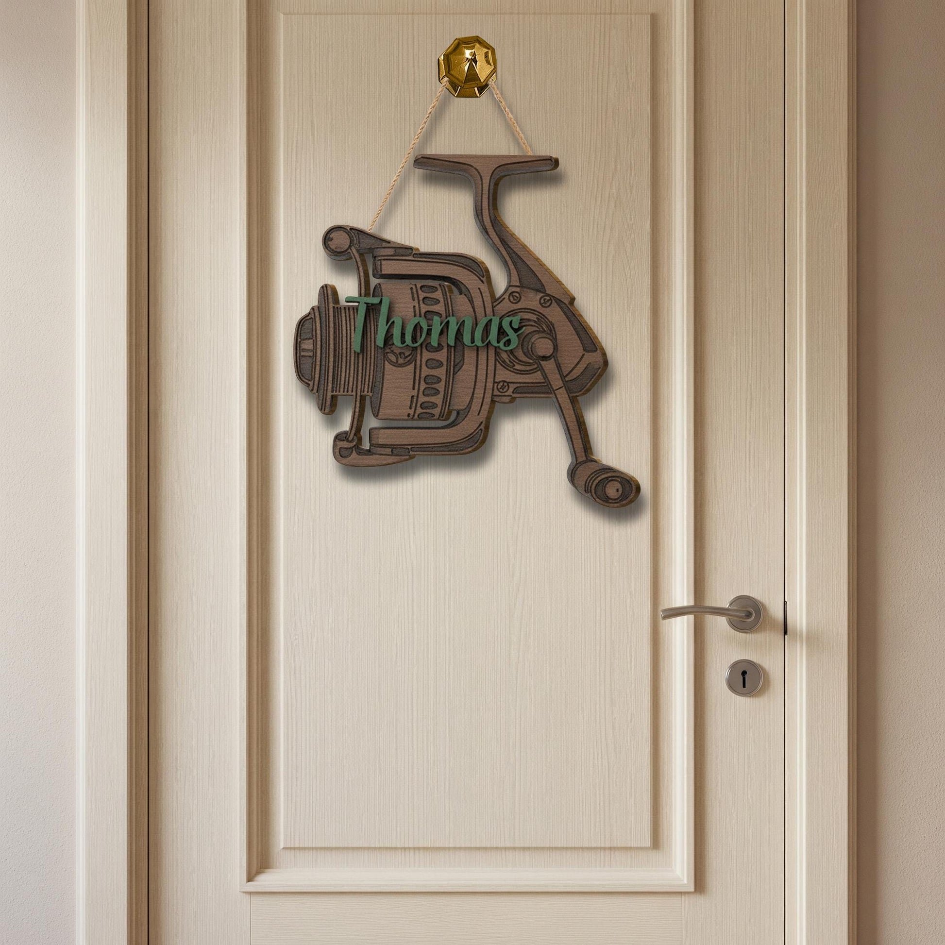 Personalized Fishing Reel Wood Sign: 2-Layer Angler Name Decor