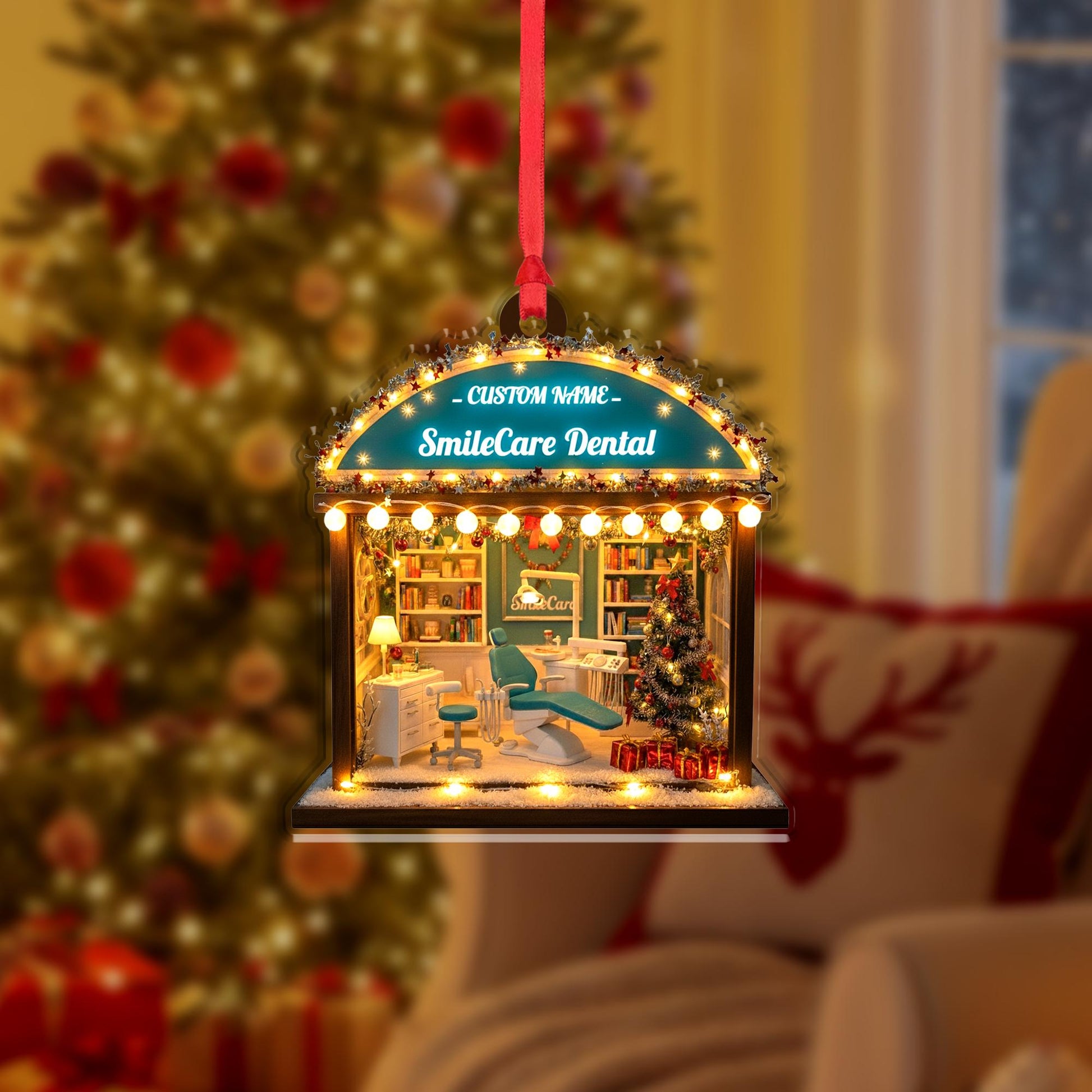 Dentist Clinic Acrylic Ornament – Isometric Mini Office Diorama, Custom Name, Tree Decor