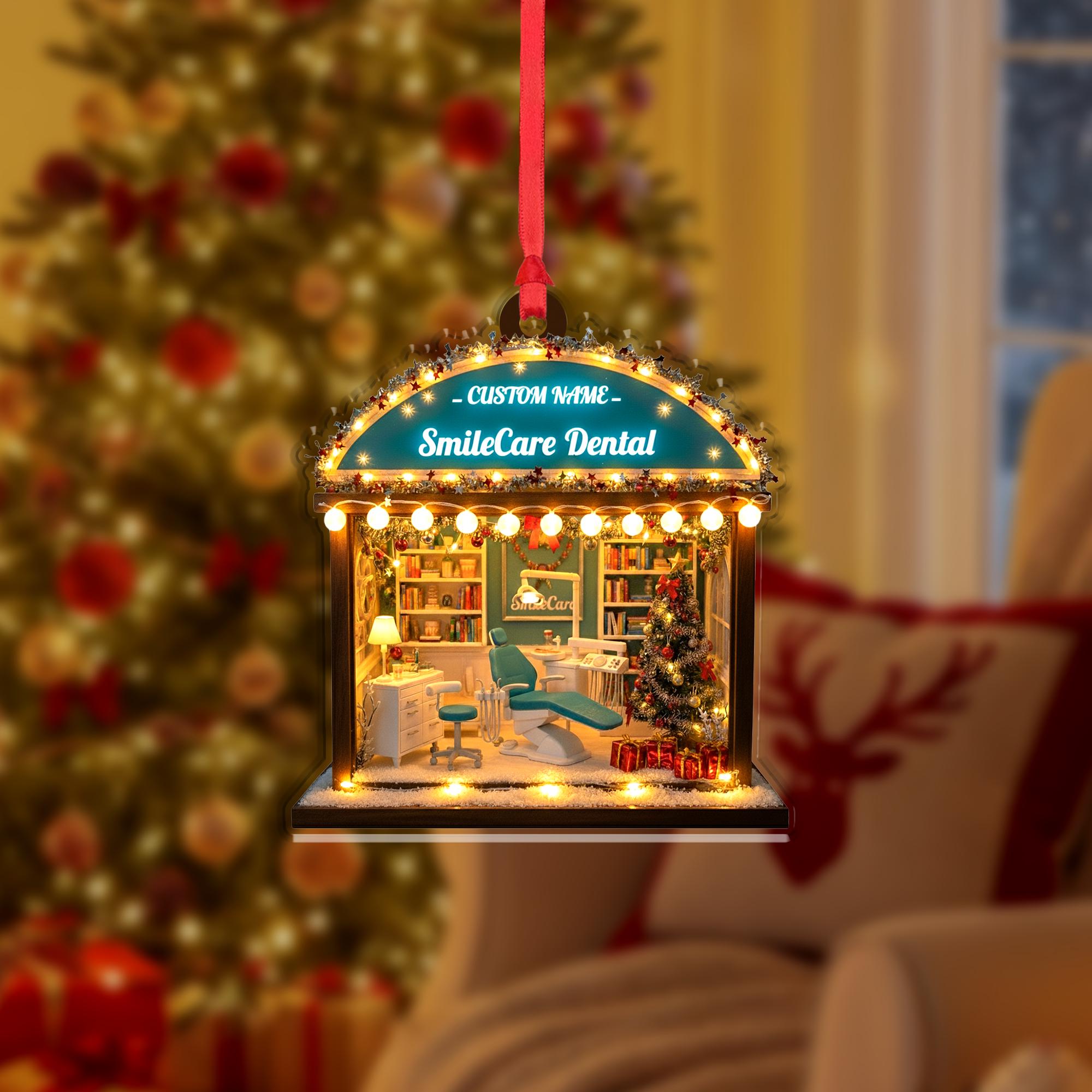 Dentist Clinic Acrylic Ornament – Isometric Mini Office Diorama, Custom Name, Tree Decor