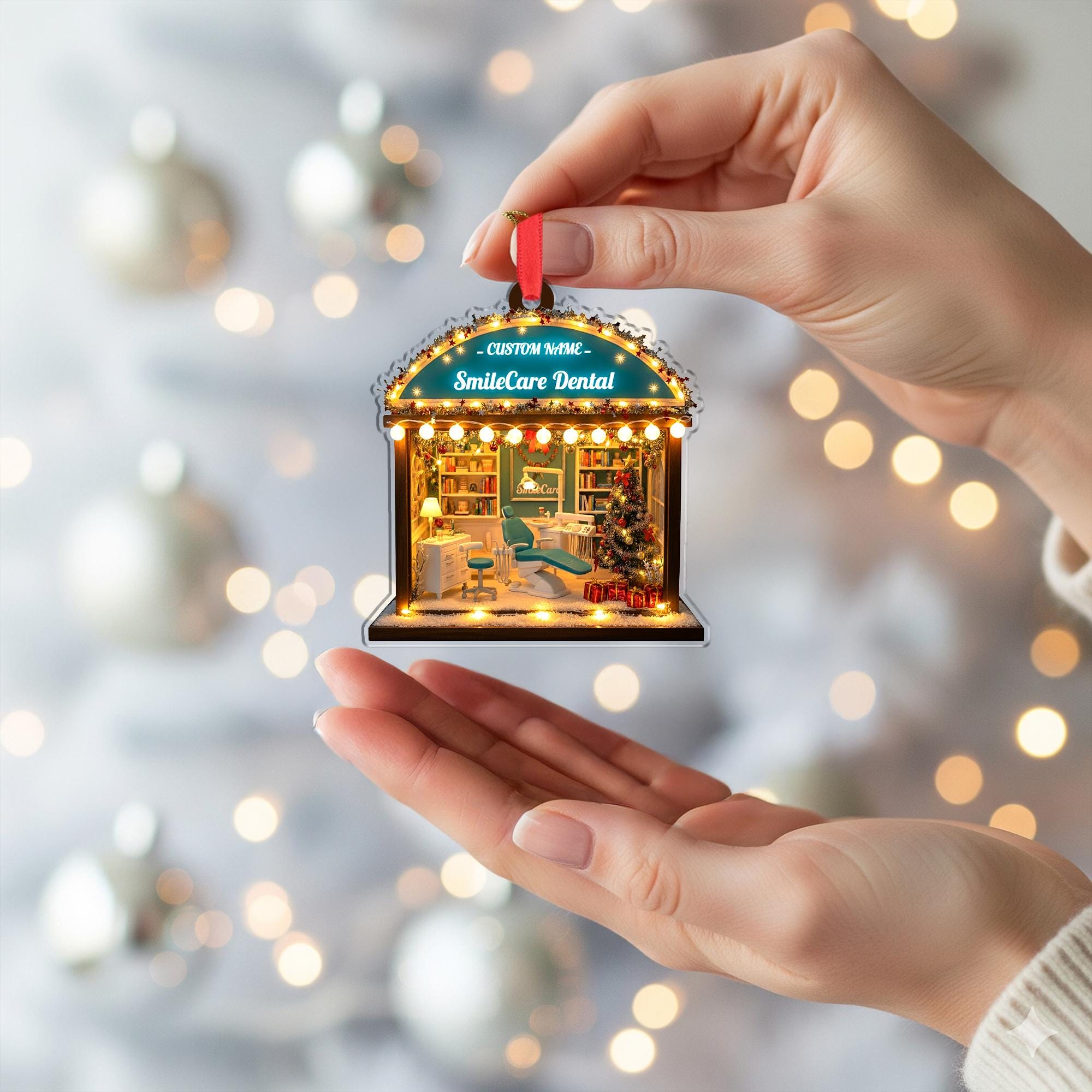 Dentist Clinic Acrylic Ornament – Isometric Mini Office Diorama, Custom Name, Tree Decor