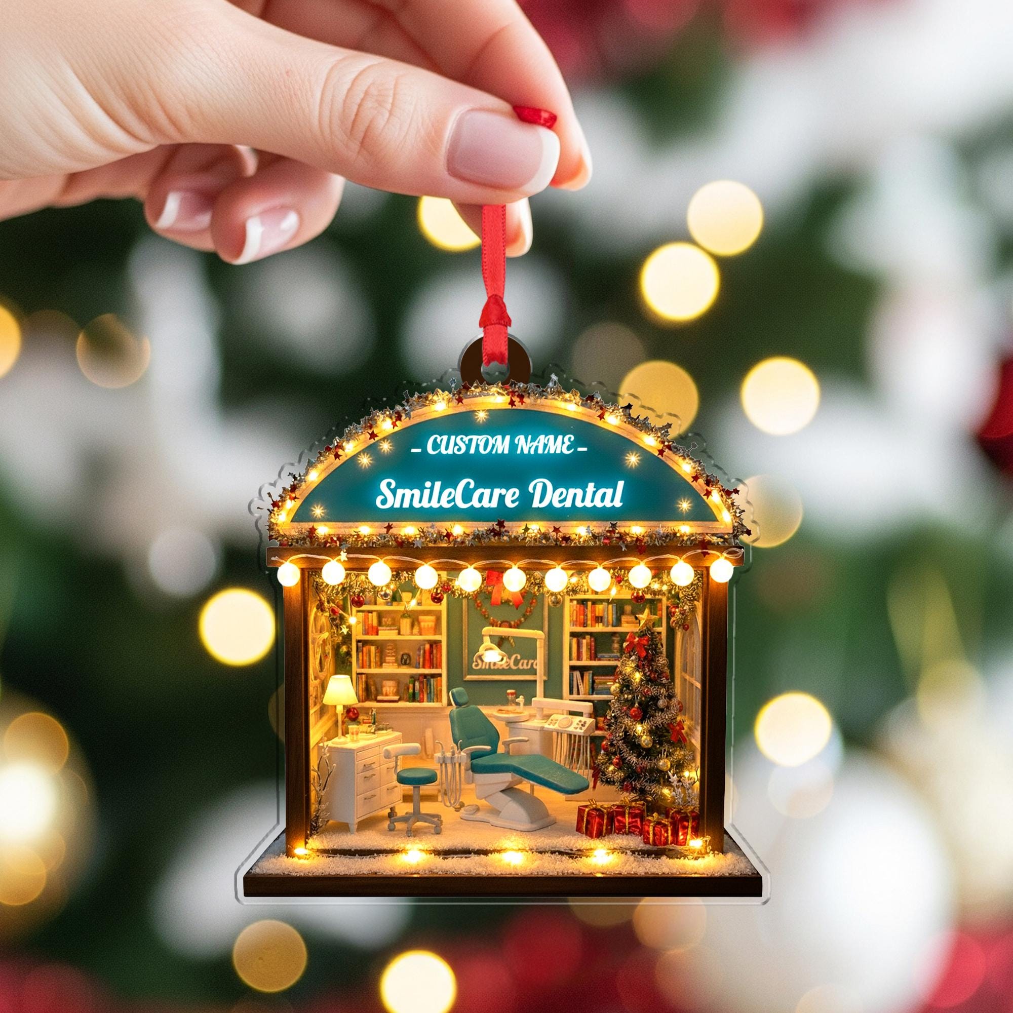Dentist Clinic Acrylic Ornament – Isometric Mini Office Diorama, Custom Name, Tree Decor