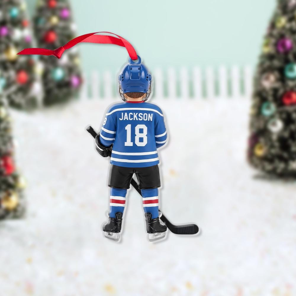 Personalized Hockey Ornament – Custom Name and Number Christmas Tree Decoration with Player Design