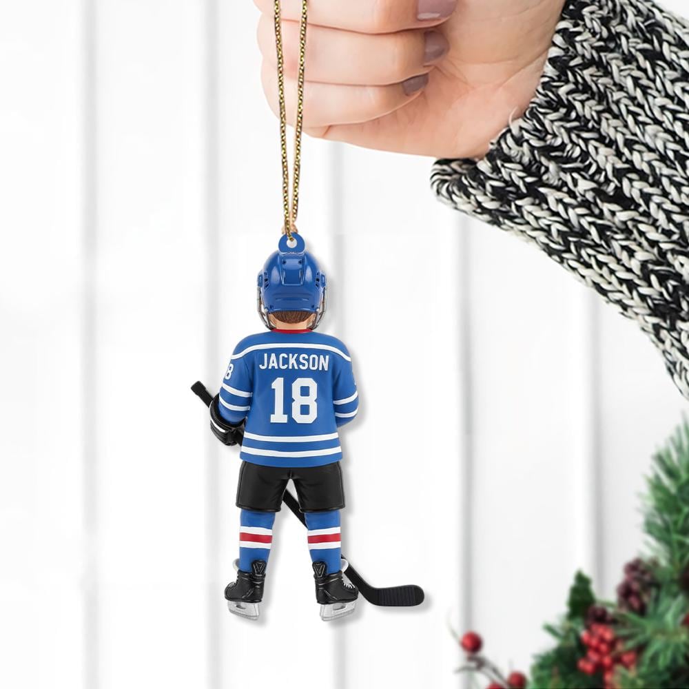 Personalized Hockey Ornament – Custom Name and Number Christmas Tree Decoration with Player Design