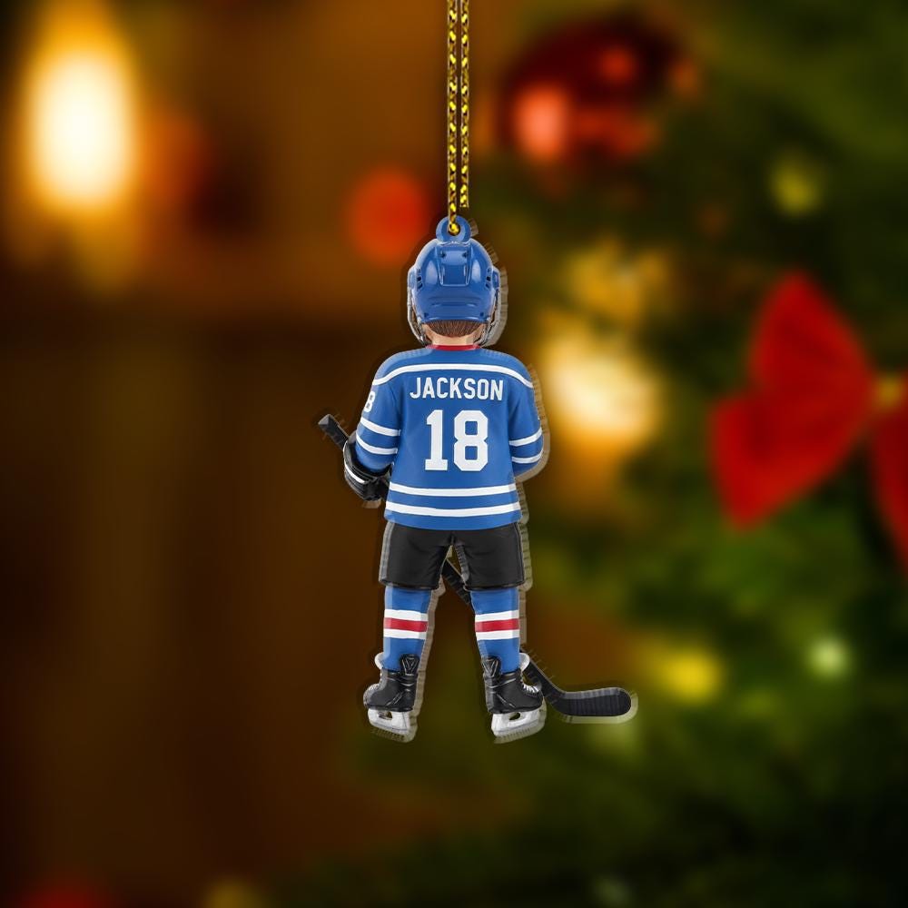 Personalized Hockey Ornament – Custom Name and Number Christmas Tree Decoration with Player Design