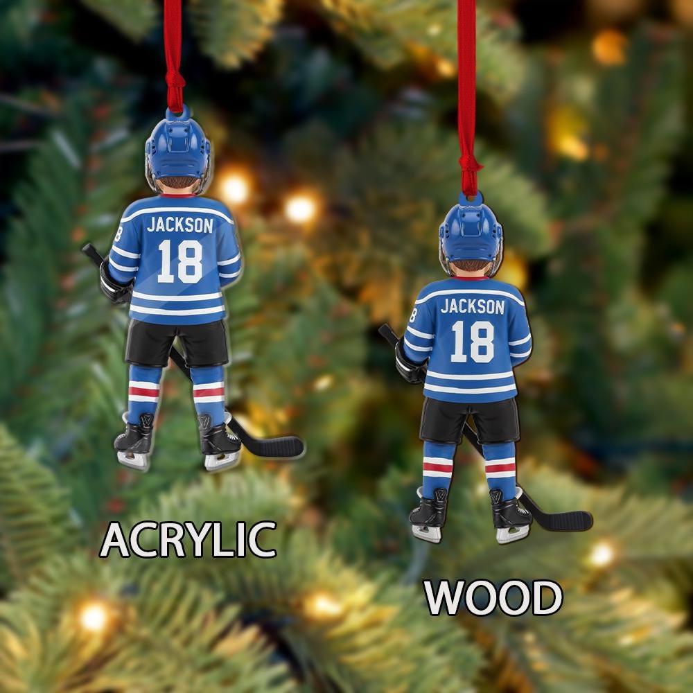 Personalized Hockey Ornament – Custom Name and Number Christmas Tree Decoration with Player Design