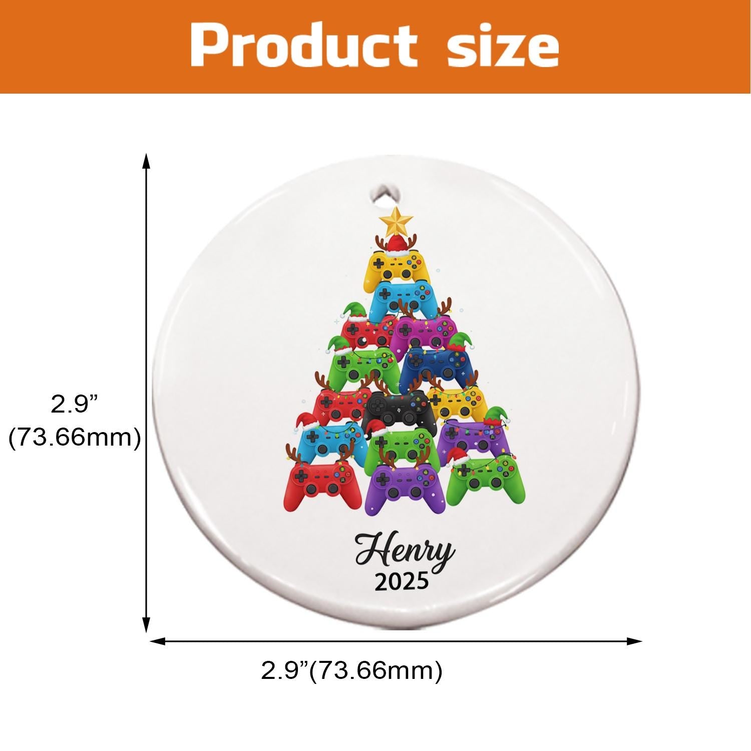 Personalized Gamer Ornament – Custom Name Christmas Tree Decoration with Game Controller Design