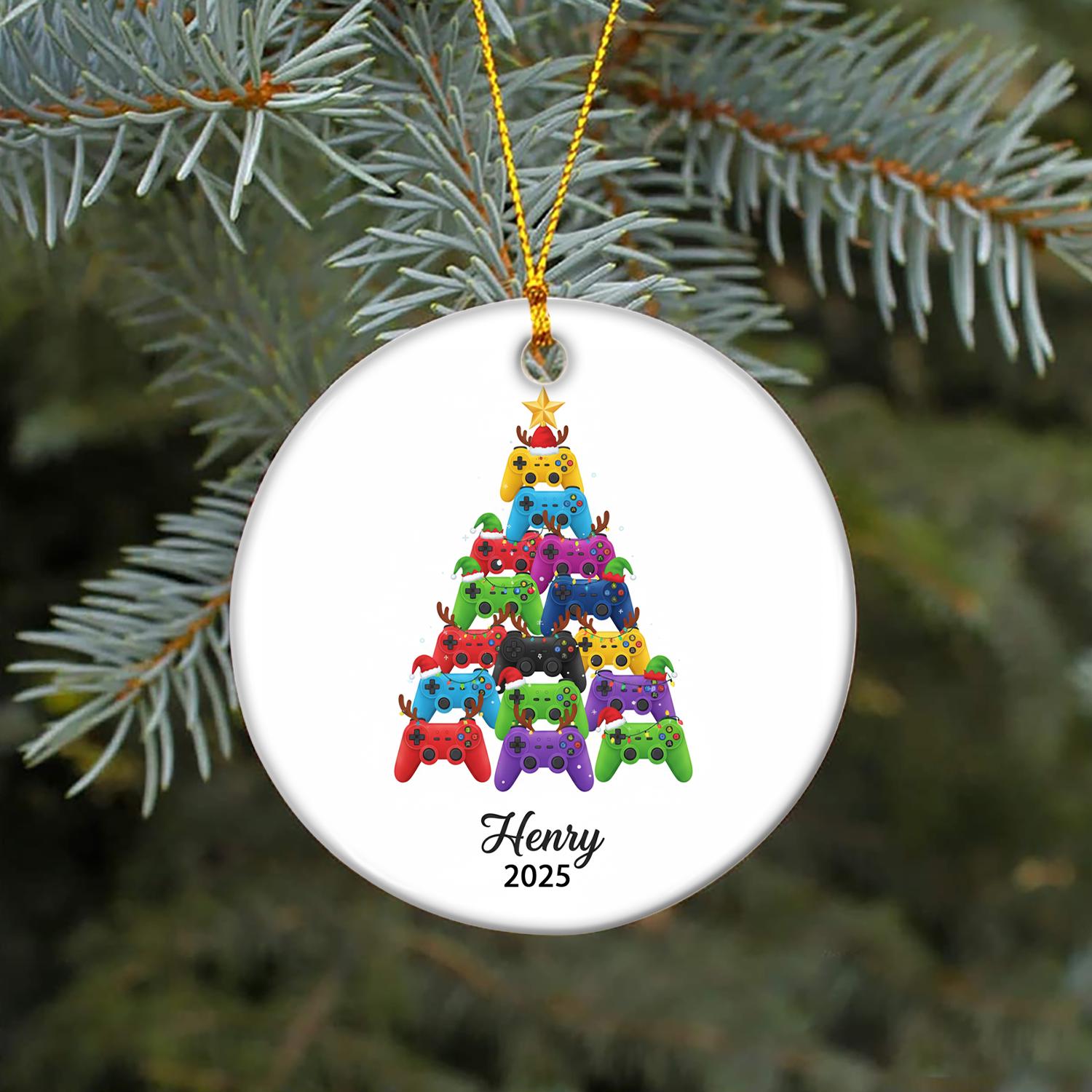 Personalized Gamer Ornament – Custom Name Christmas Tree Decoration with Game Controller Design