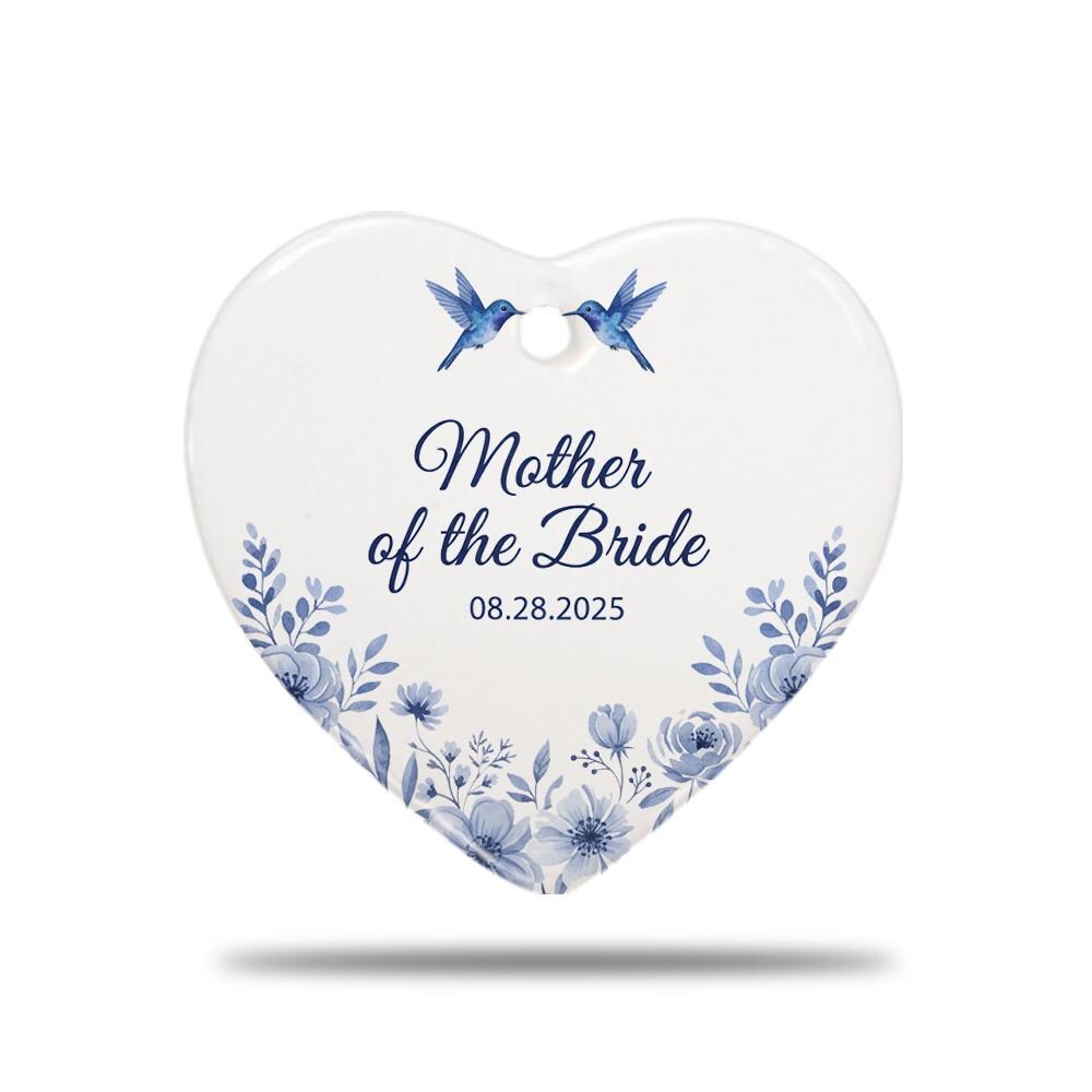 Wedding Heart Ornament – Personalized Mother of the Bride and Groom Decoration with Date and Floral