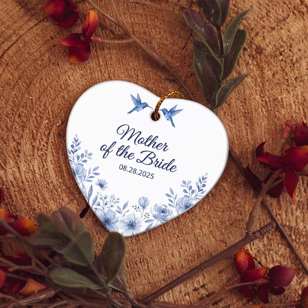 Wedding Heart Ornament – Personalized Mother of the Bride and Groom Decoration with Date and Floral