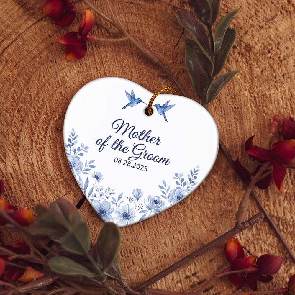 Wedding Heart Ornament – Personalized Mother of the Bride and Groom Decoration with Date and Floral