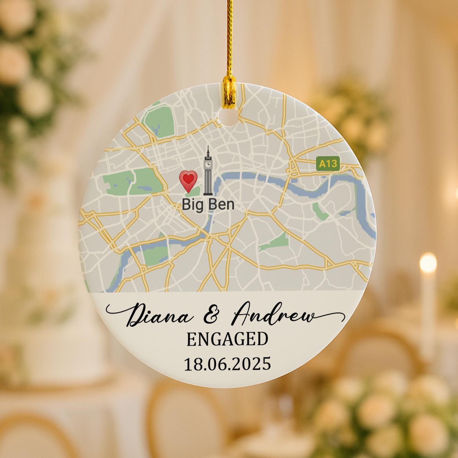 Personalized Engagement Ornament – Custom Map and Photo Gift