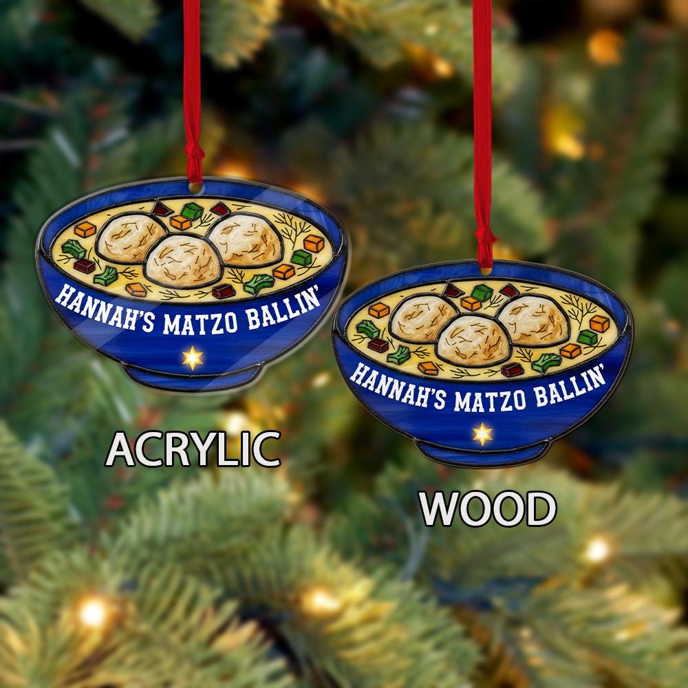 Custom Matzo Ball Soup Ornament – Personalized Jewish Holiday Tree Decoration – Funny Hanukkah Ceramic Keepsake