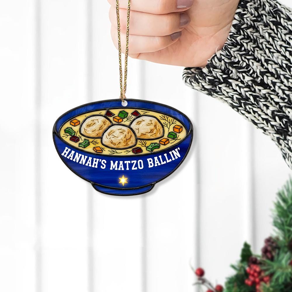 Custom Matzo Ball Soup Ornament – Personalized Jewish Holiday Tree Decoration – Funny Hanukkah Ceramic Keepsake