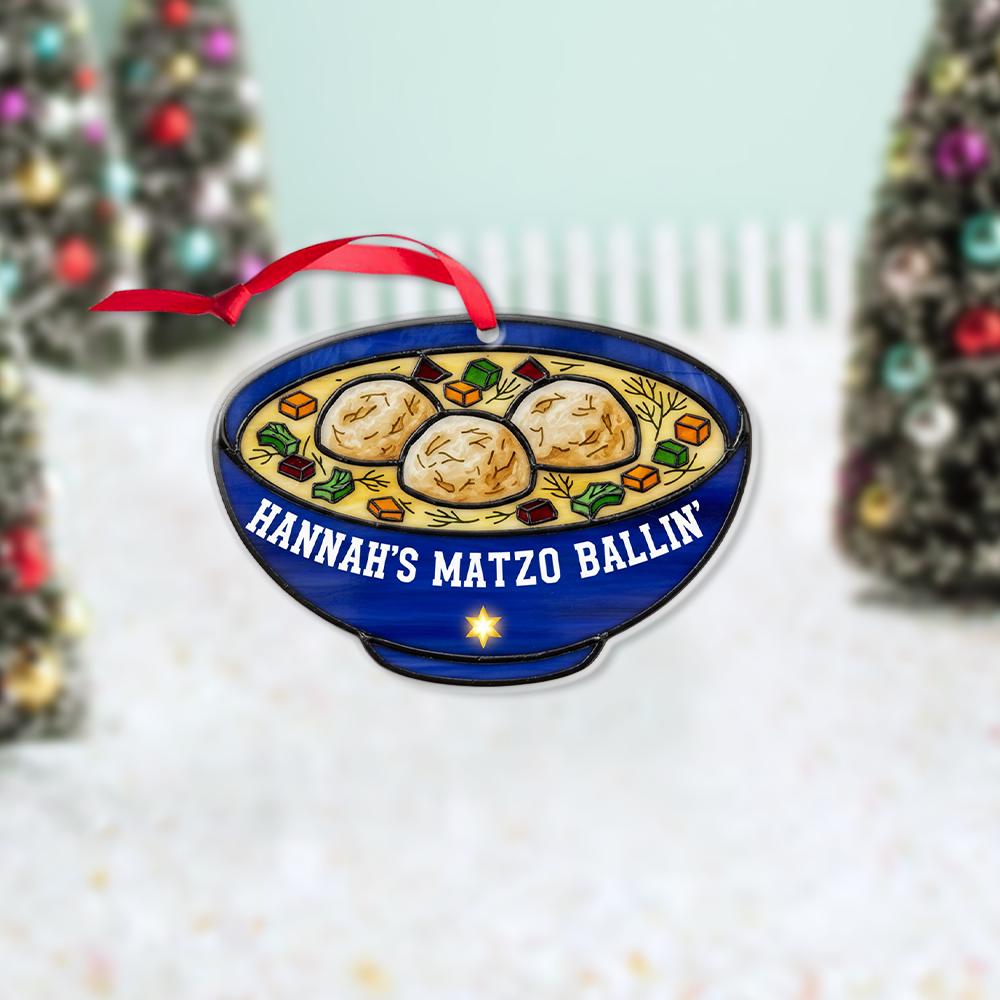 Custom Matzo Ball Soup Ornament – Personalized Jewish Holiday Tree Decoration – Funny Hanukkah Ceramic Keepsake