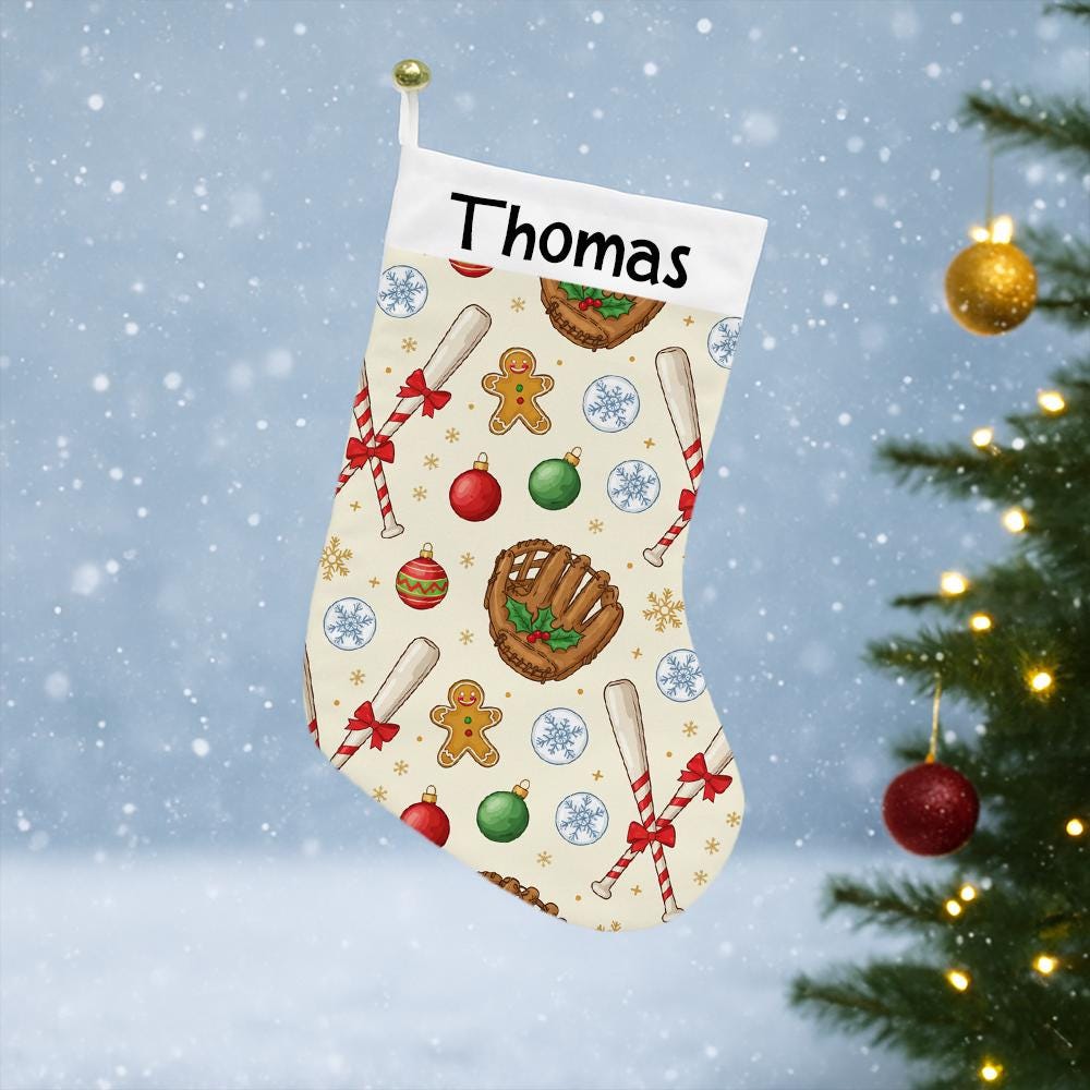 Personalized Baseball Christmas Stocking: Custom Holiday Print