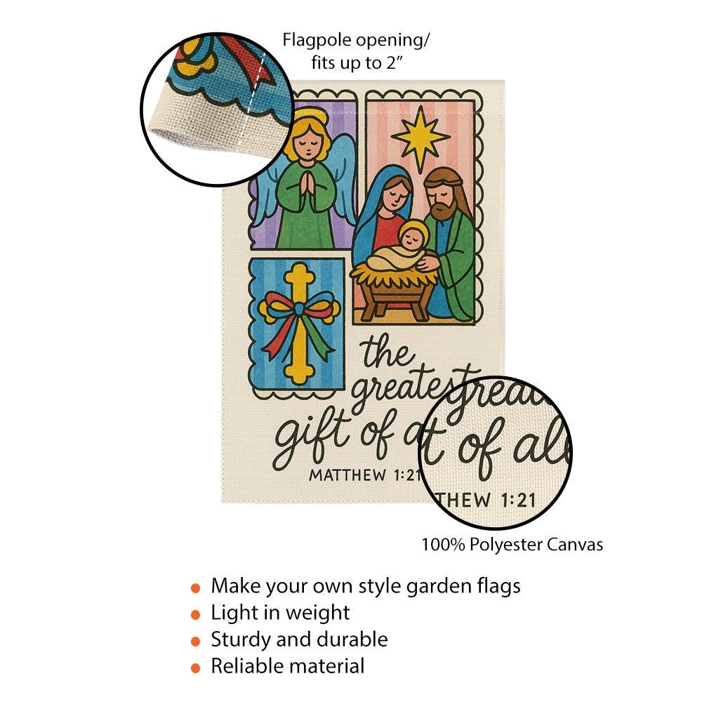 Religious Christmas Garden Flag – Outdoor Nativity Decoration with Angel Cross and Holy Family
