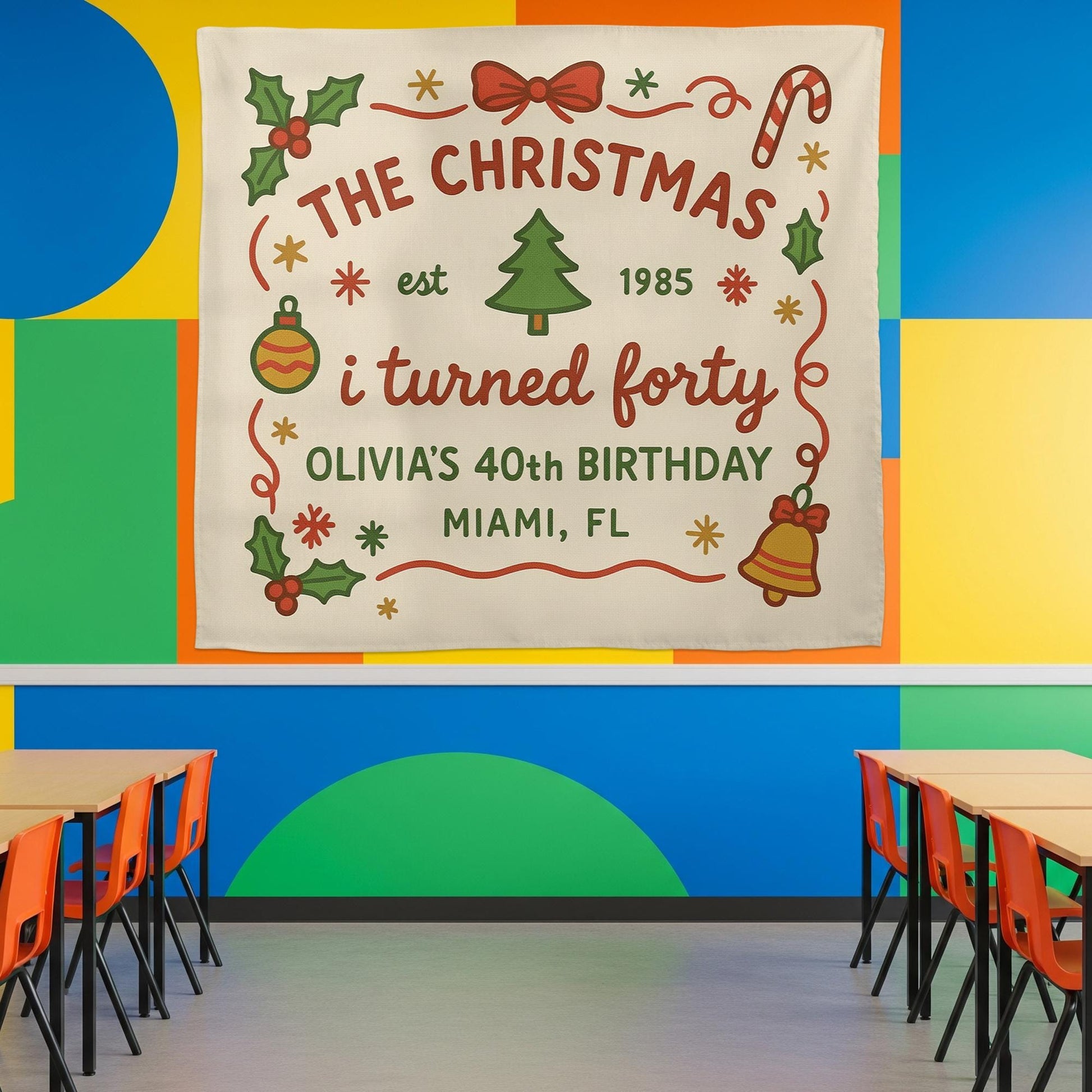 Personalized Christmas Birthday Tapestry – Custom Holiday Wall Hanging