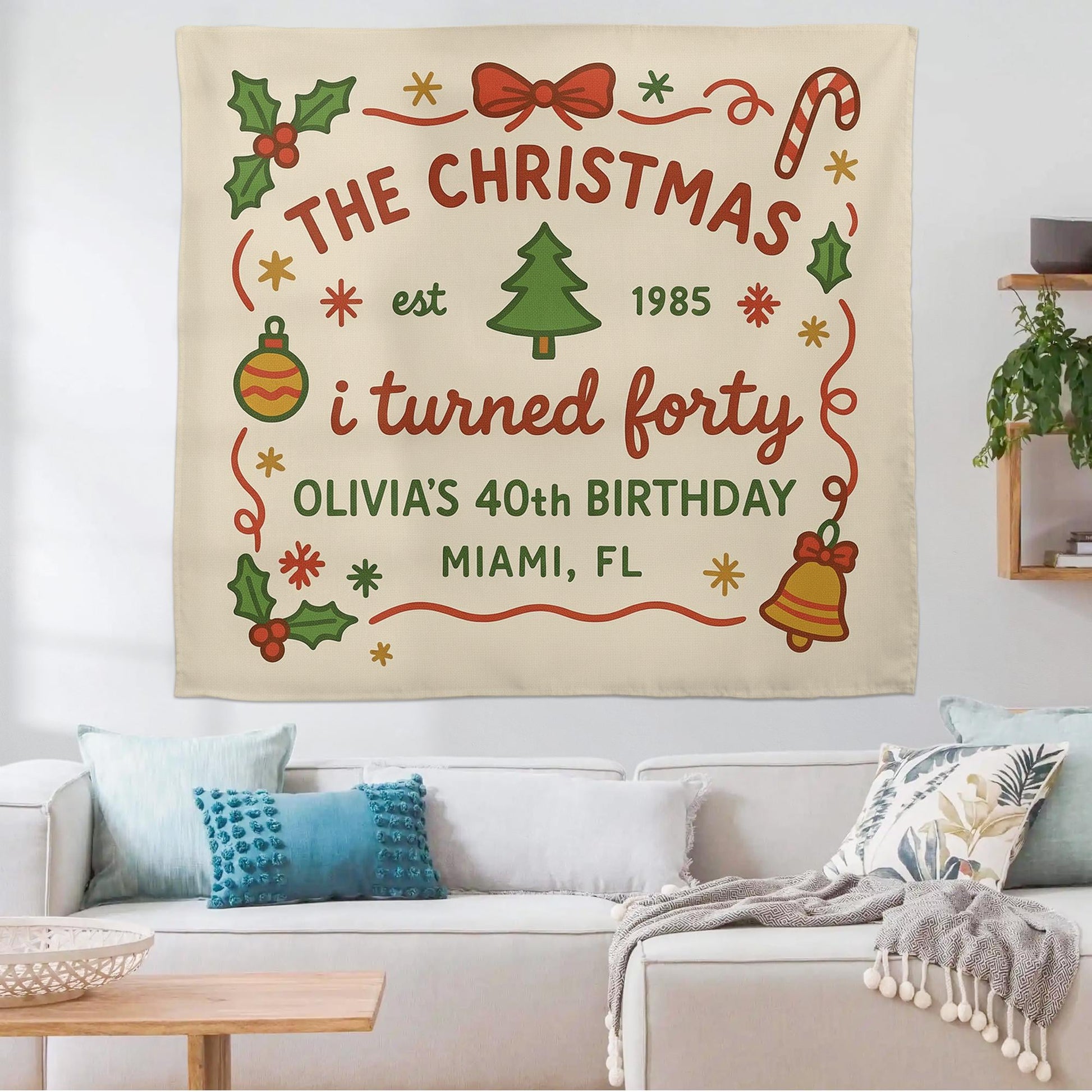 Personalized Christmas Birthday Tapestry – Custom Holiday Wall Hanging