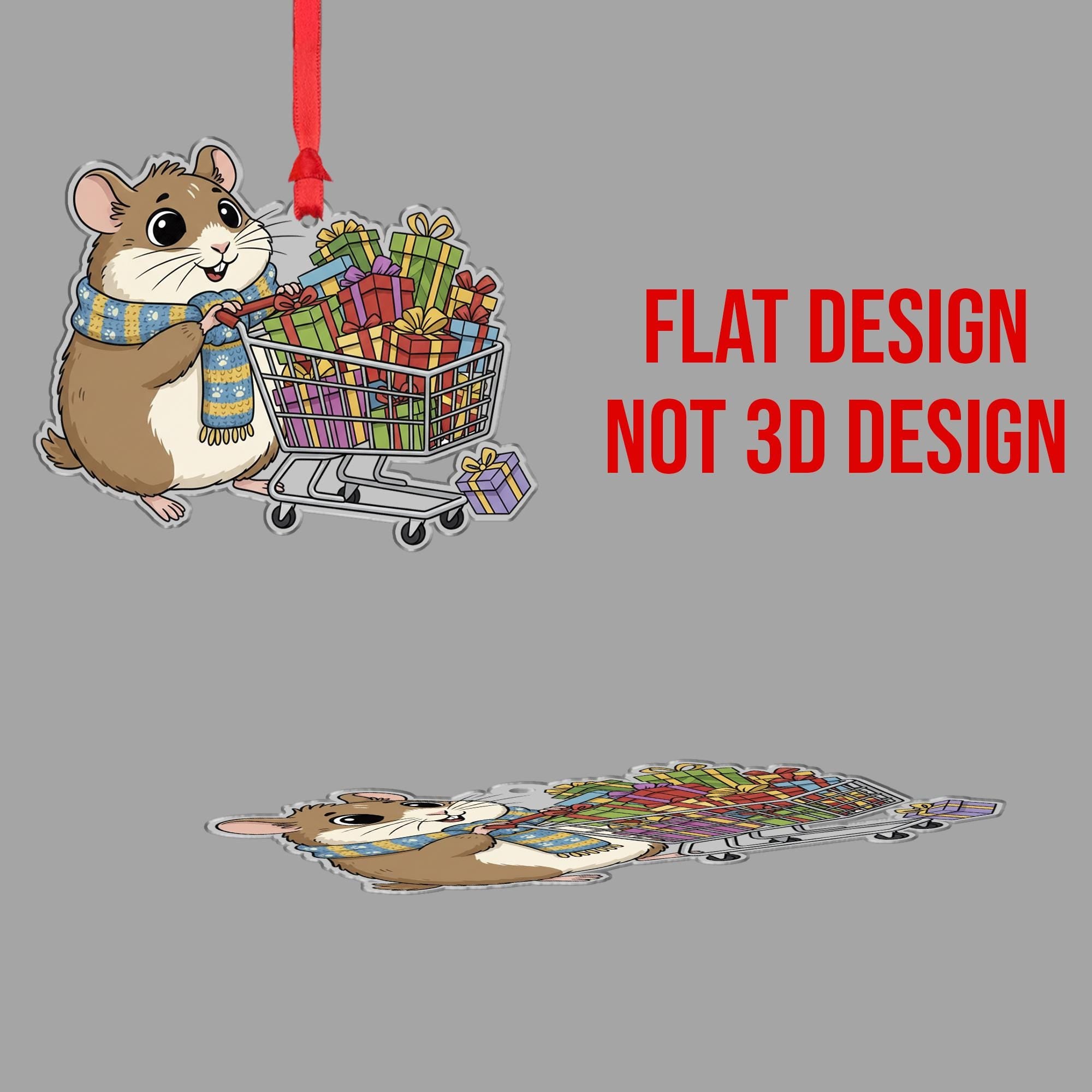 Hamster Ornament with Shopping Cart and Presents – Holiday Animal Decoration