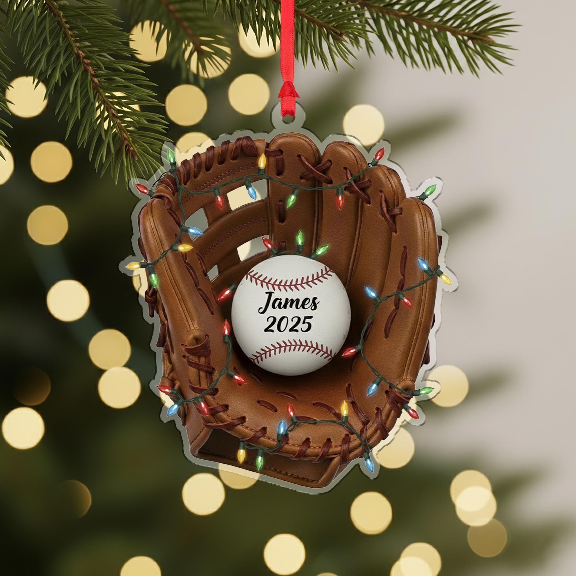 Personalized Baseball Glove Ornament – Custom Sports Christmas Tree Decoration with Name and Year