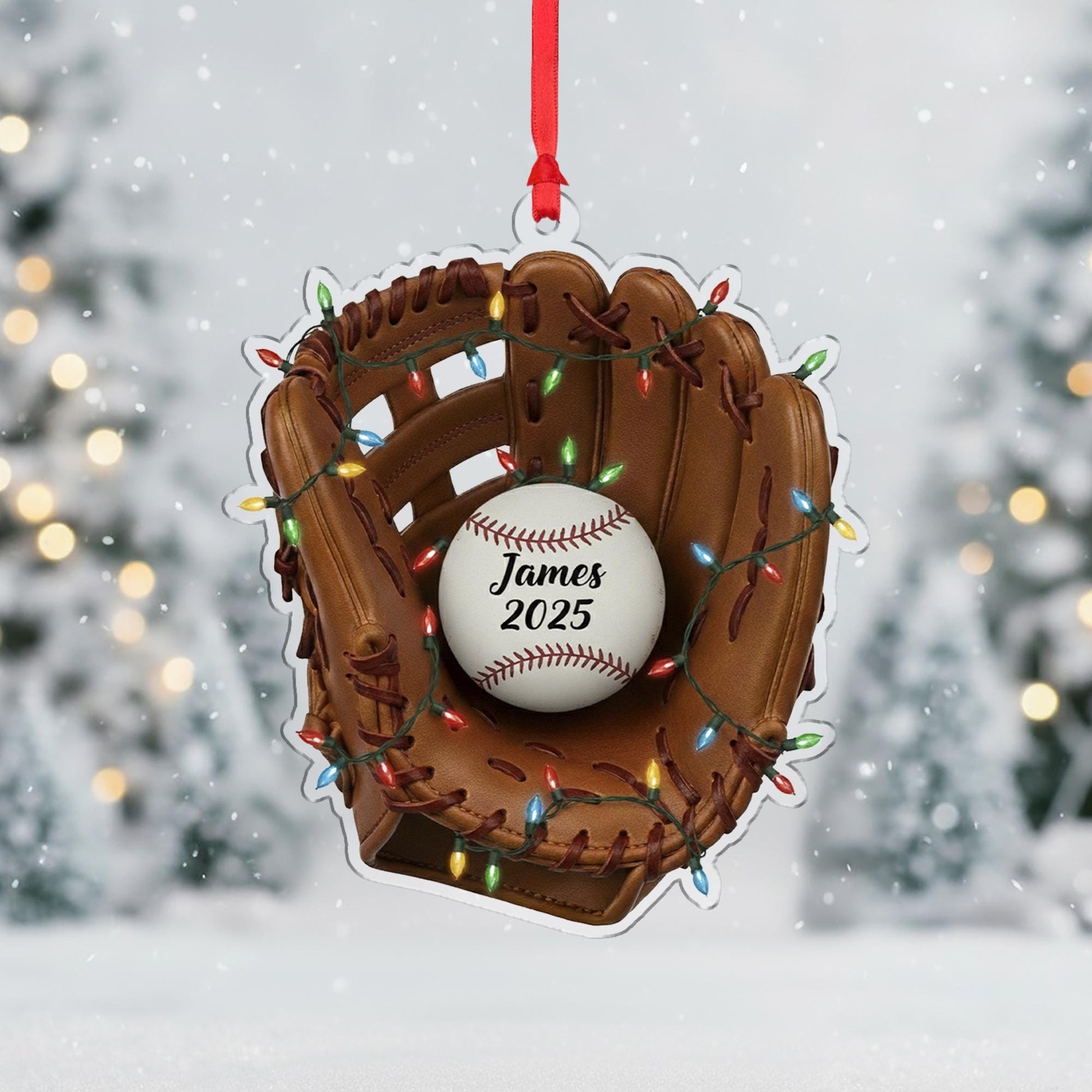 Personalized Baseball Glove Ornament – Custom Sports Christmas Tree Decoration with Name and Year