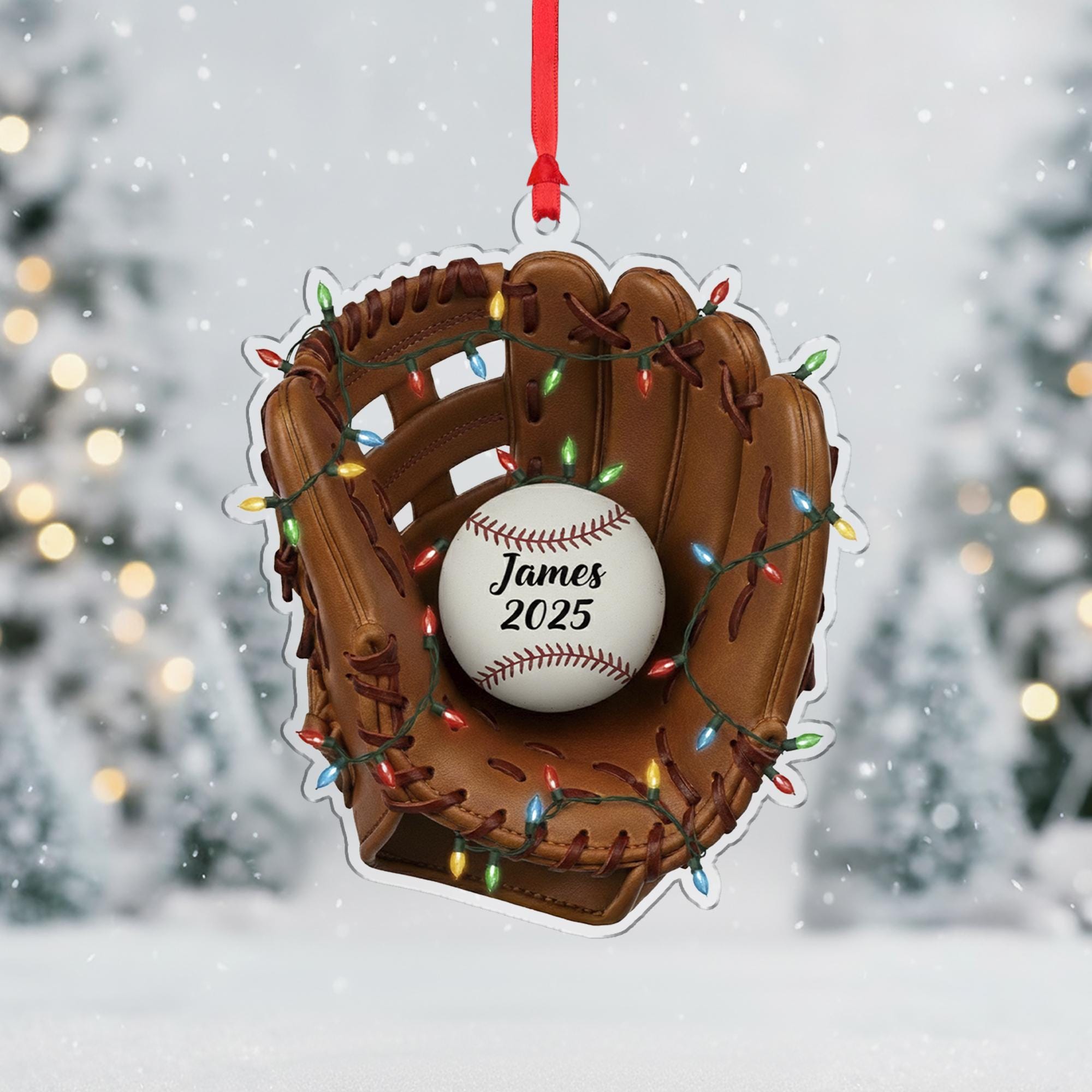 Personalized Baseball Glove Ornament – Custom Sports Christmas Tree Decoration with Name and Year