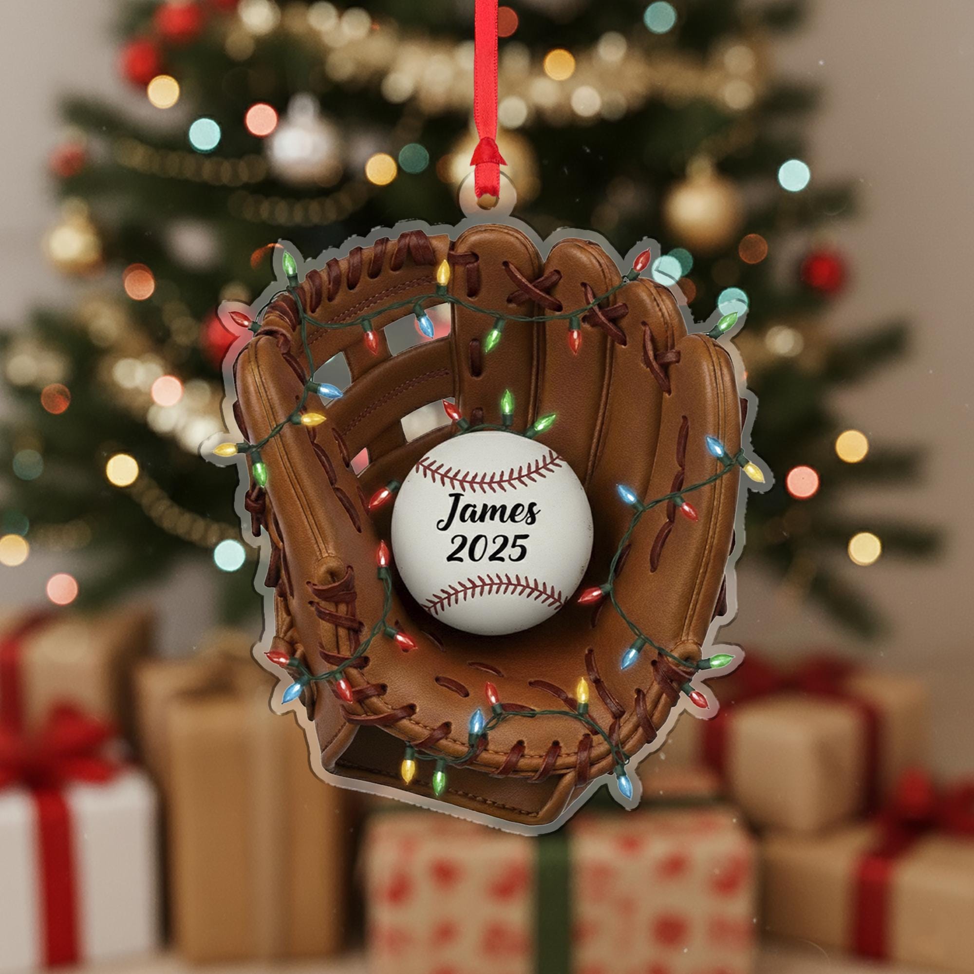 Personalized Baseball Glove Ornament – Custom Sports Christmas Tree Decoration with Name and Year