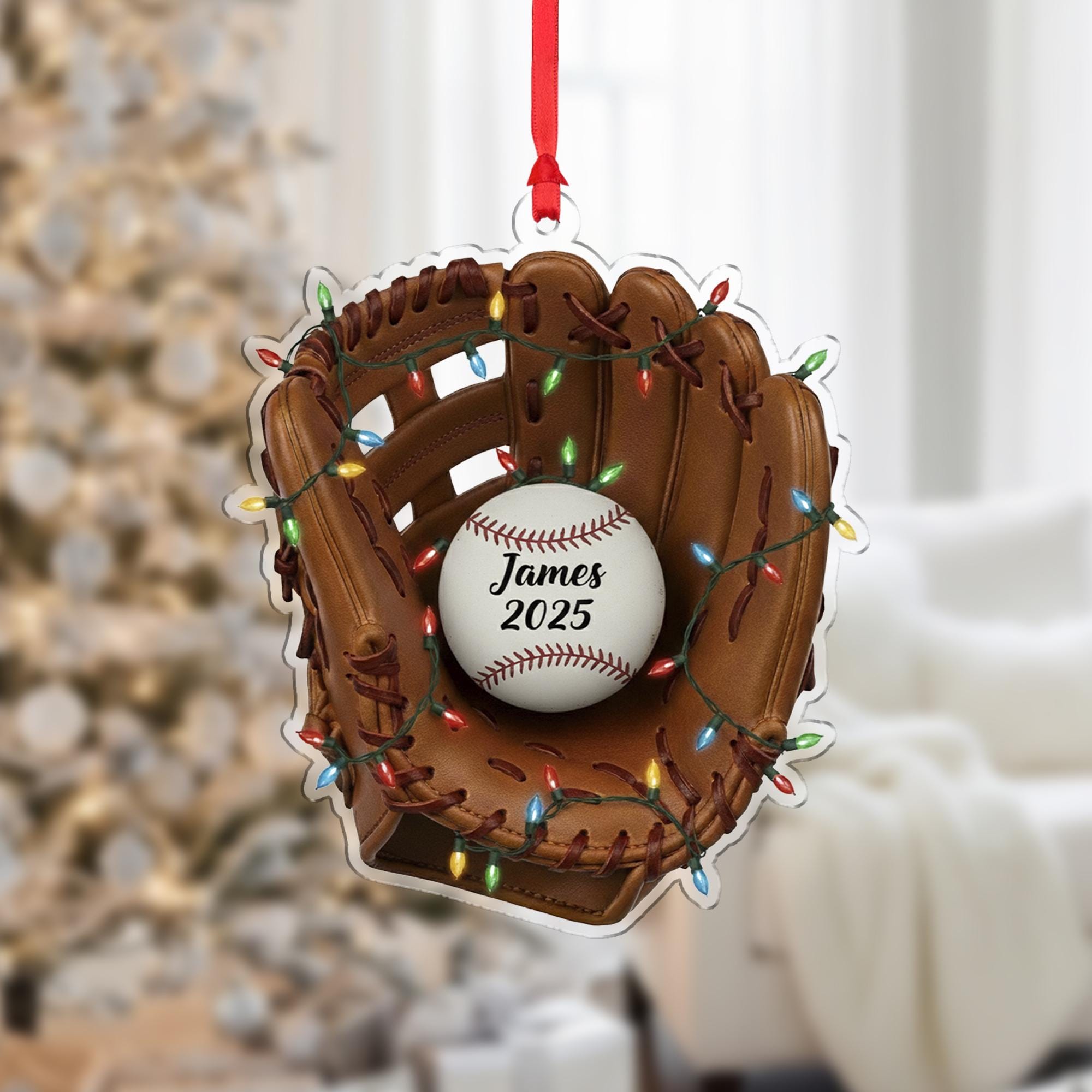 Personalized Baseball Glove Ornament – Custom Sports Christmas Tree Decoration with Name and Year