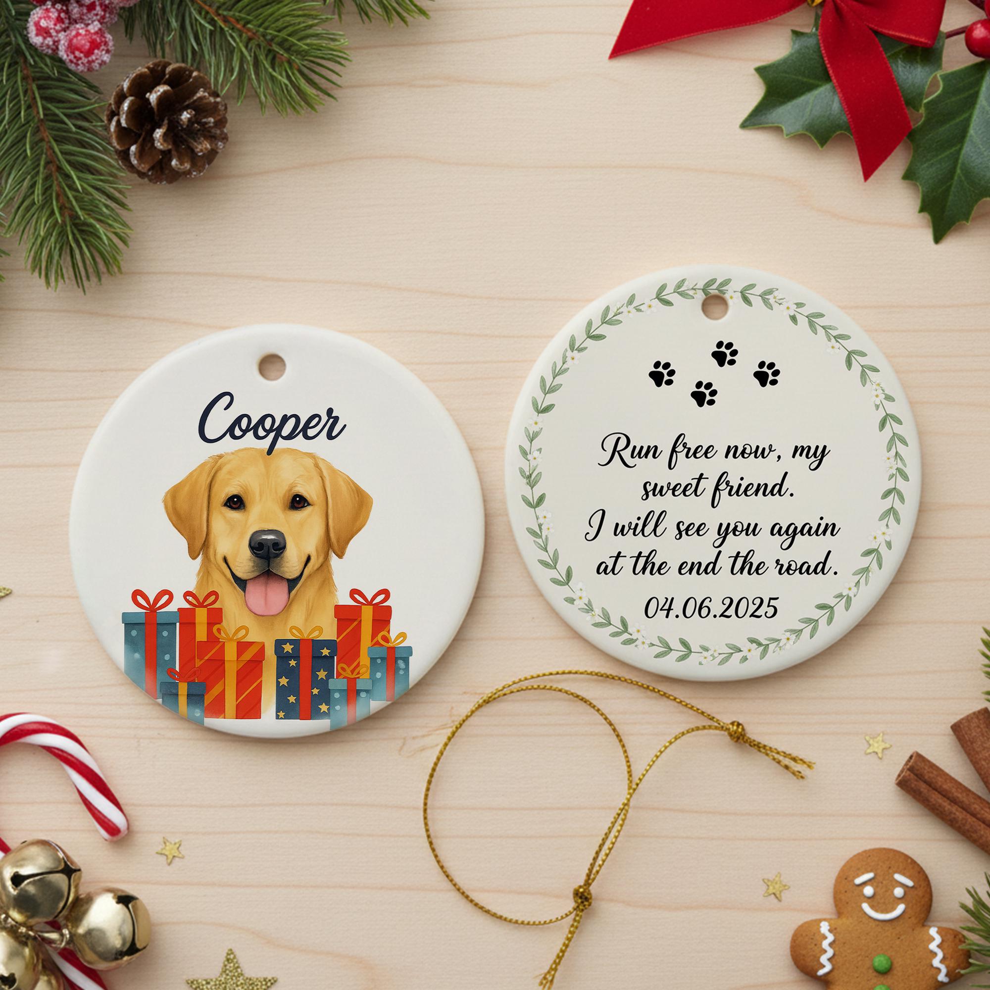 Ceramic Dog Ornament – Pet Memorial with Custom Name and Paw Print