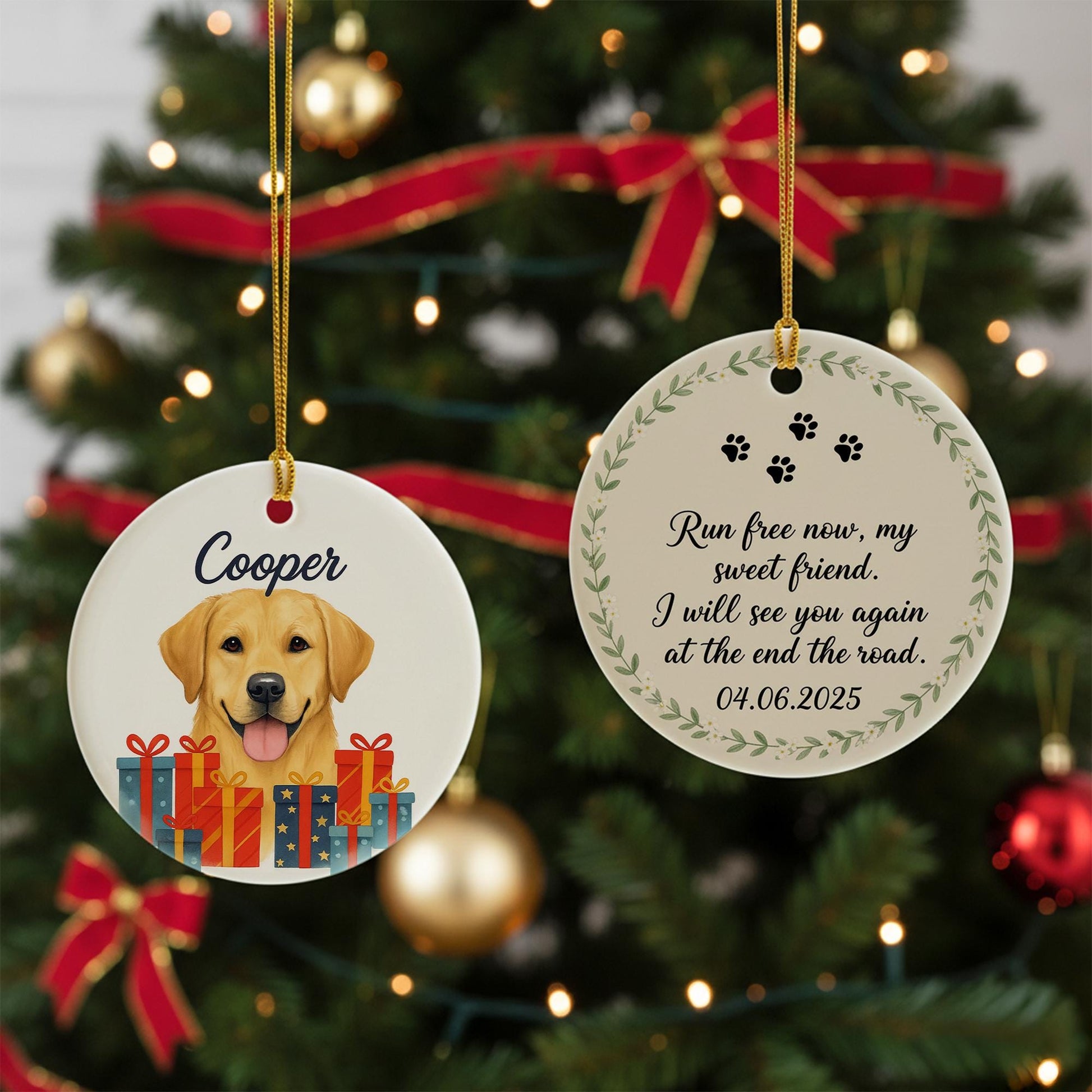 Ceramic Dog Ornament – Pet Memorial with Custom Name and Paw Print