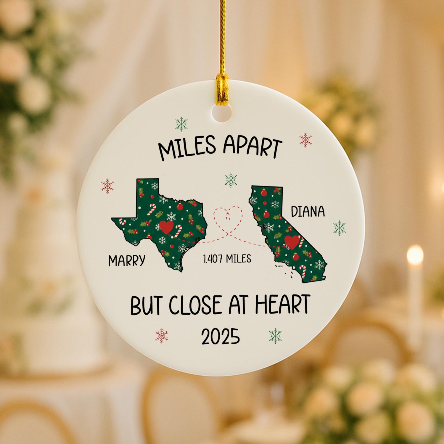 Long Distance Ornament – Custom State Map & Names Gift